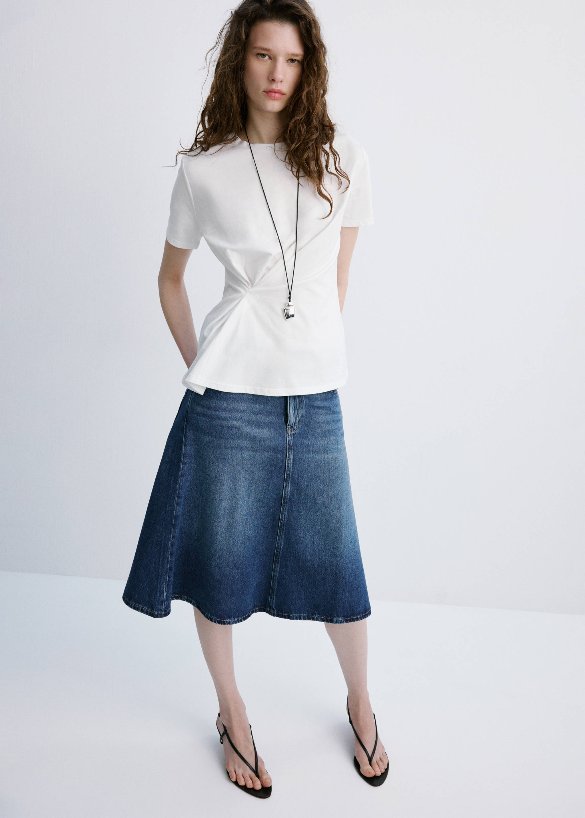 T-shirt coton détail froncé - Plan général