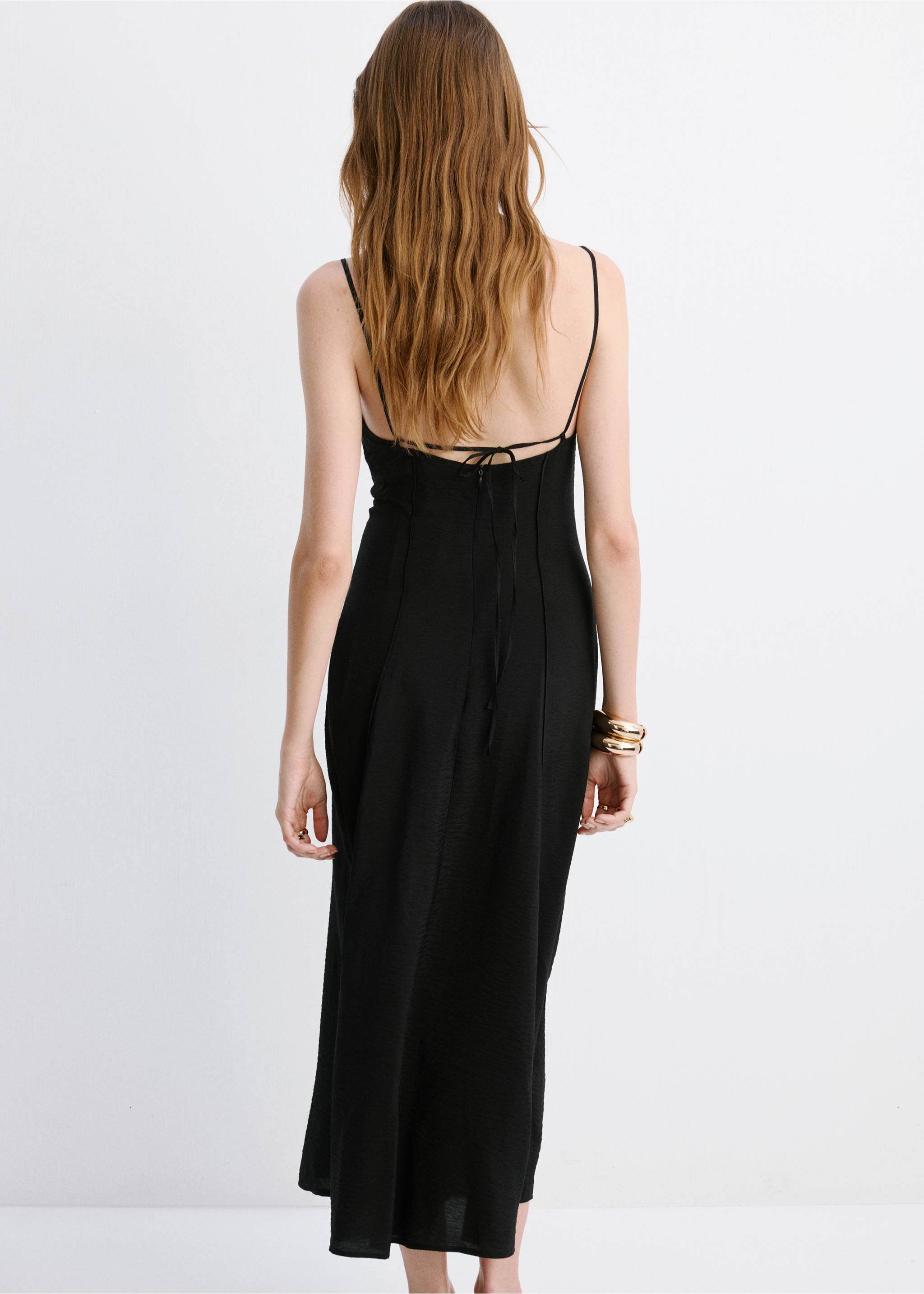 Midi dress with stitch detailing - Reverse of the article, Black. Ref: 27009086-00.