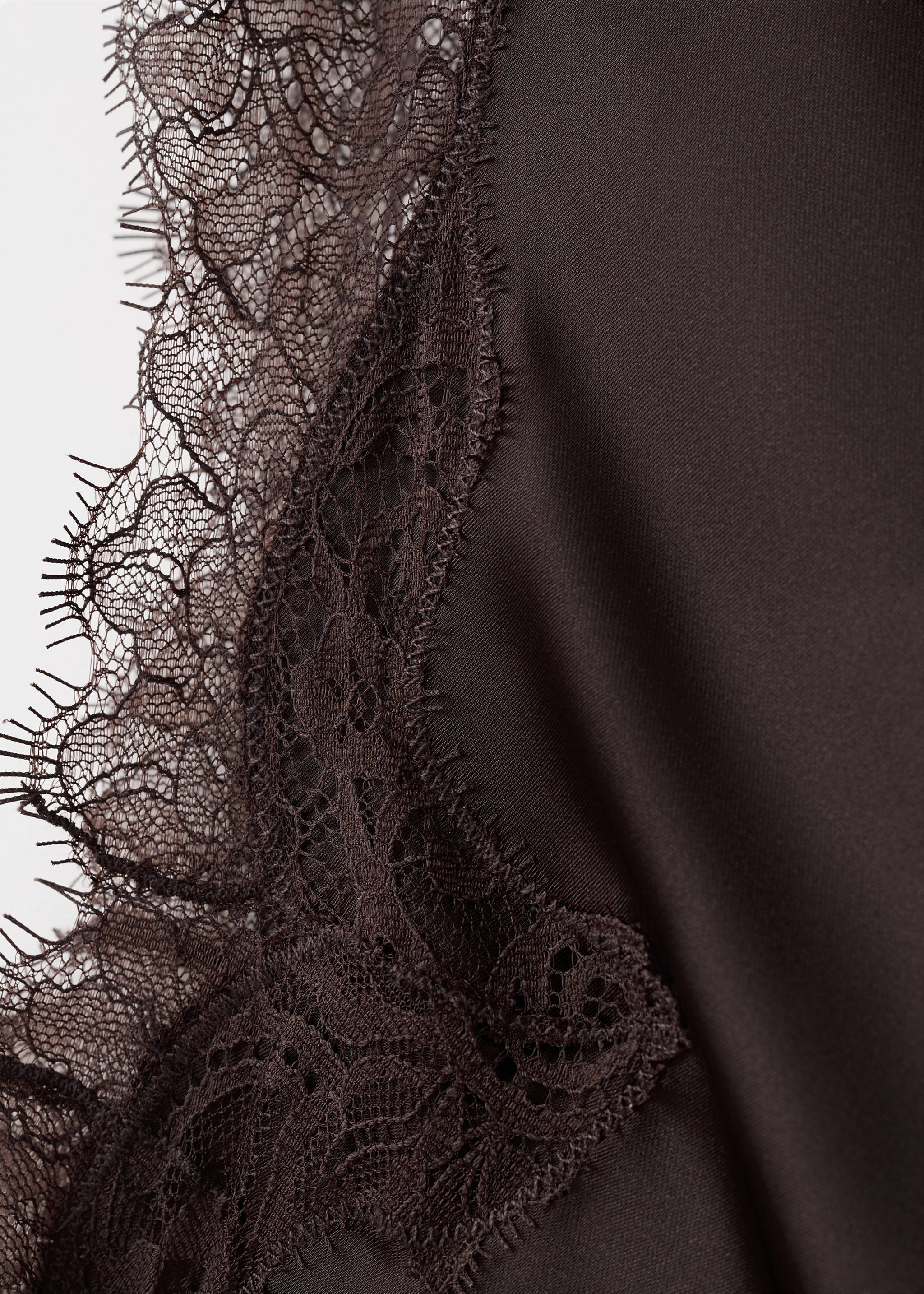 Asymmetric satin lace dress - Details of the article 8, Chocolate. Ref: 27009087-00.