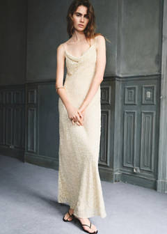 Textured dress with draped neckline — Beige 2