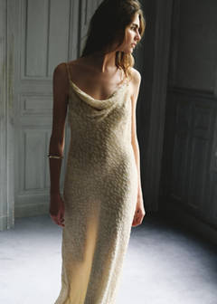 Textured dress with draped neckline — Beige 1