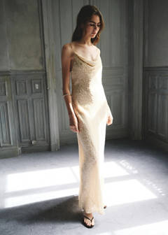 Textured dress with draped neckline — Beige 5