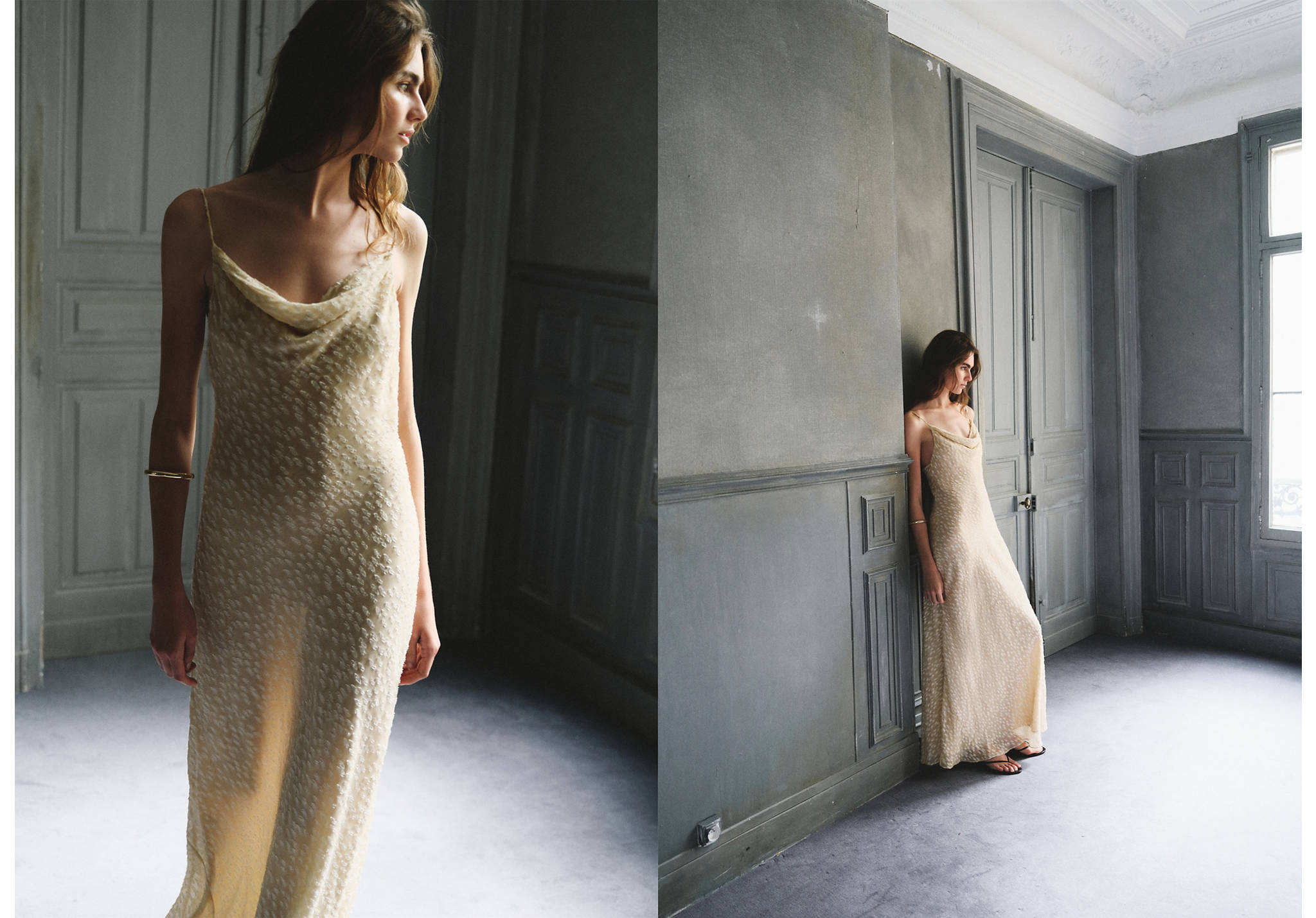 Textured dress with draped neckline - Panoramic plane