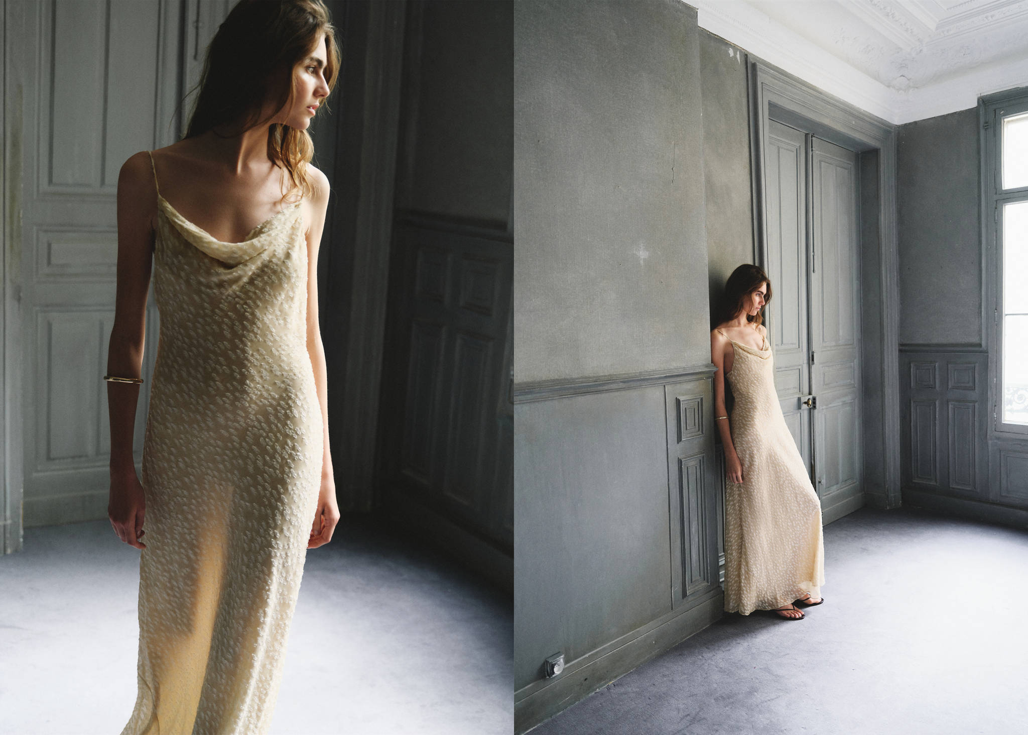 Textured dress with draped neckline - Panoramic plane