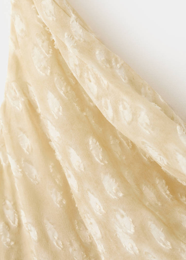 Textured dress with draped neckline — Beige