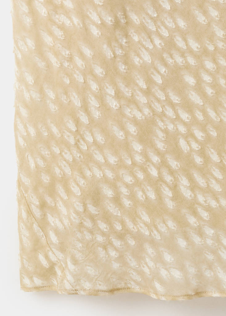 Textured dress with draped neckline — Beige