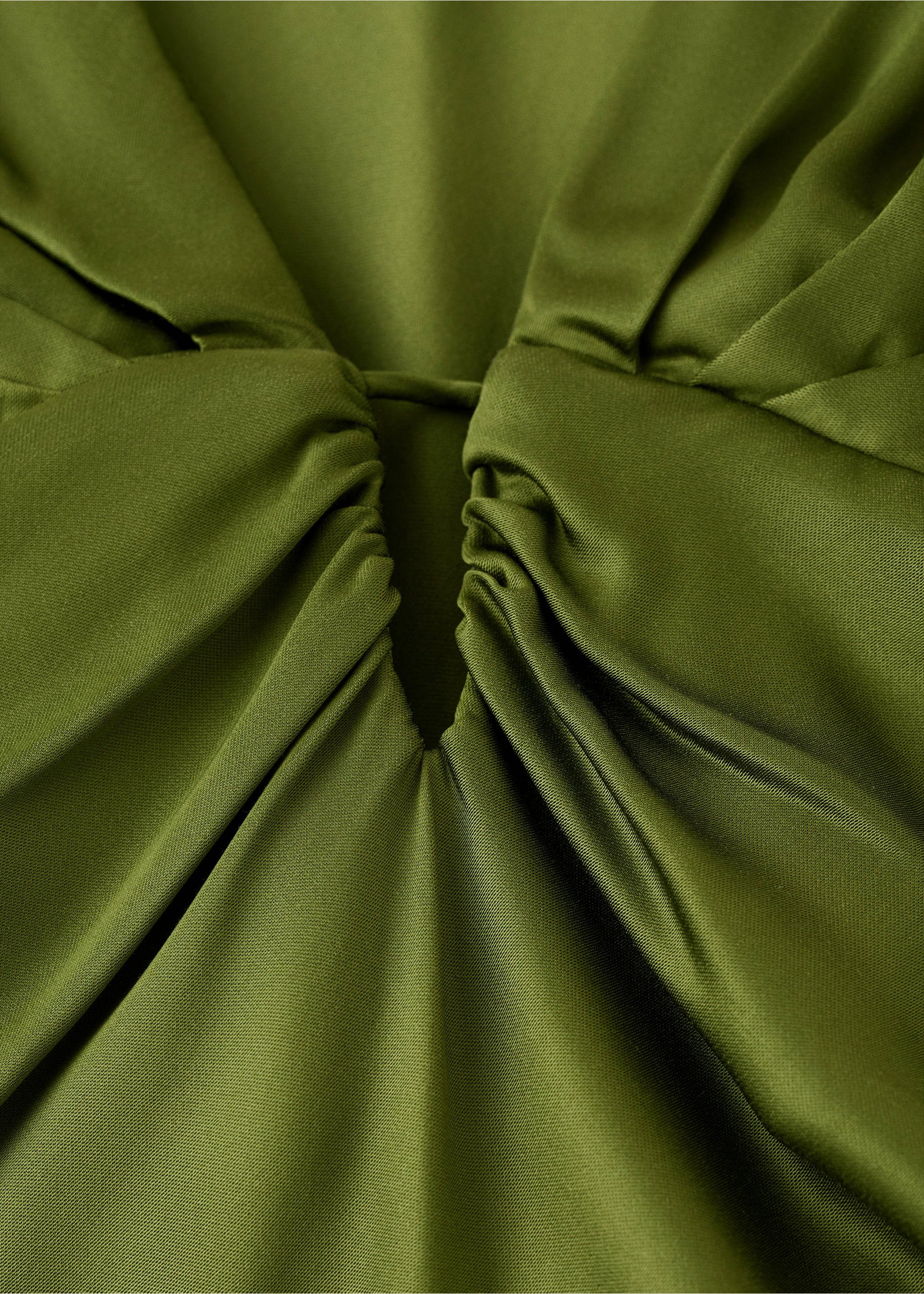 Satin dress with gathered V-neckline - Details of the article 8, Green. Ref: 27009090-00.