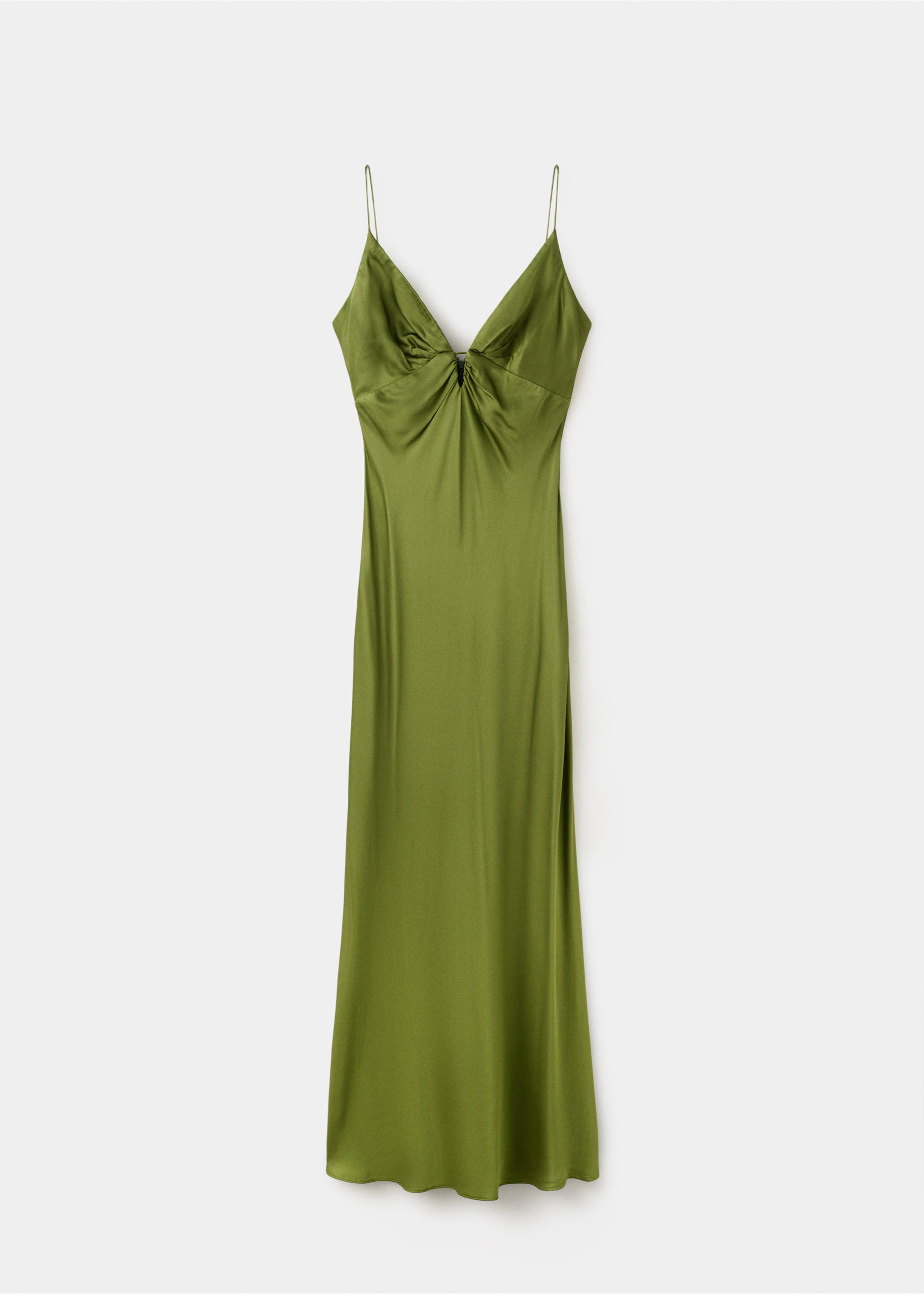Satin dress with gathered V-neckline - Article without model, Green. Ref: 27009090-00.