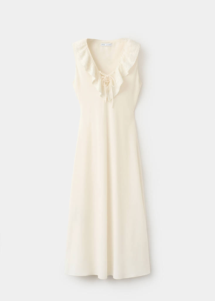 V-neck ruffled dress — Vanilla