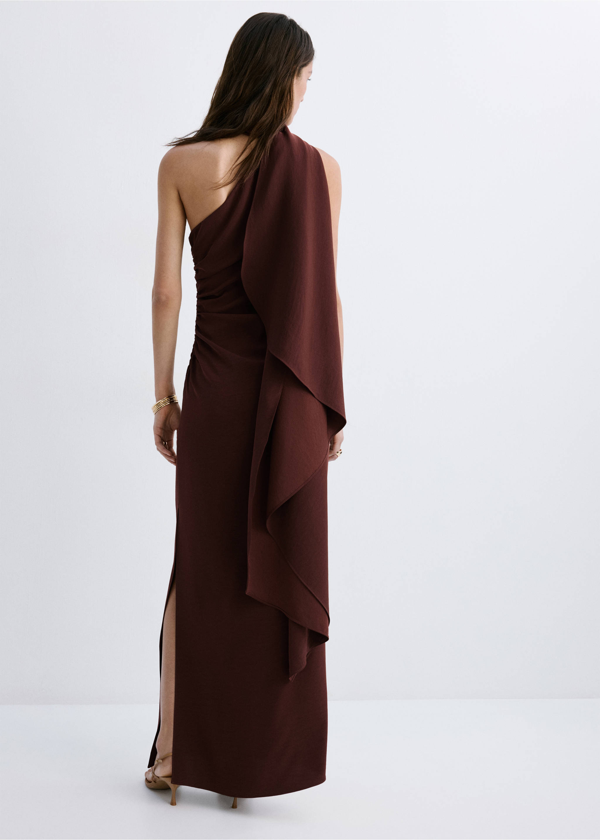 Asymmetrical dress with scarf - Reverse of the article, Brown. Ref: 27009094-00.