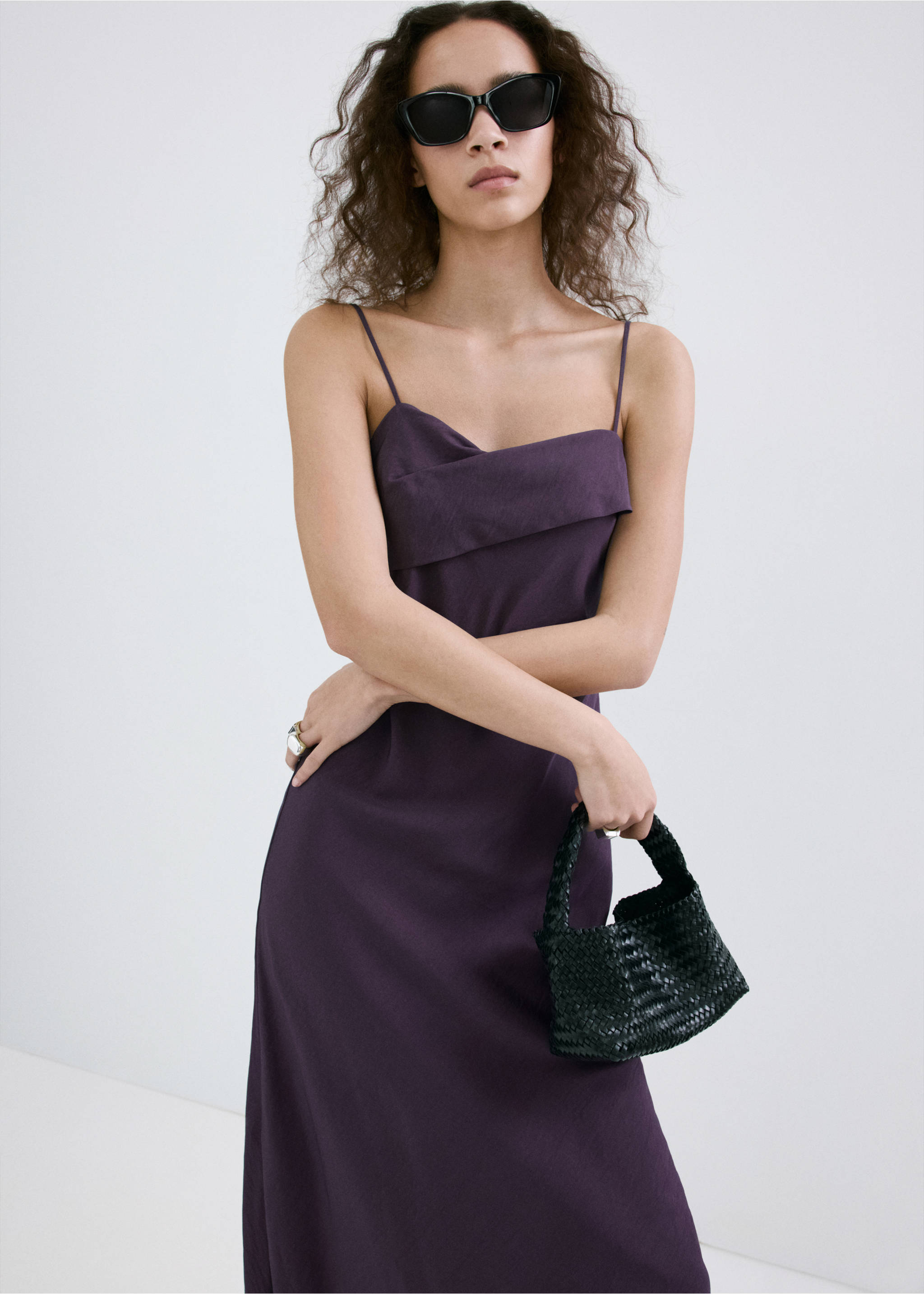 Midi dress with a crossover neckline - Medium plane, Lilac. Ref: 27009096-00.