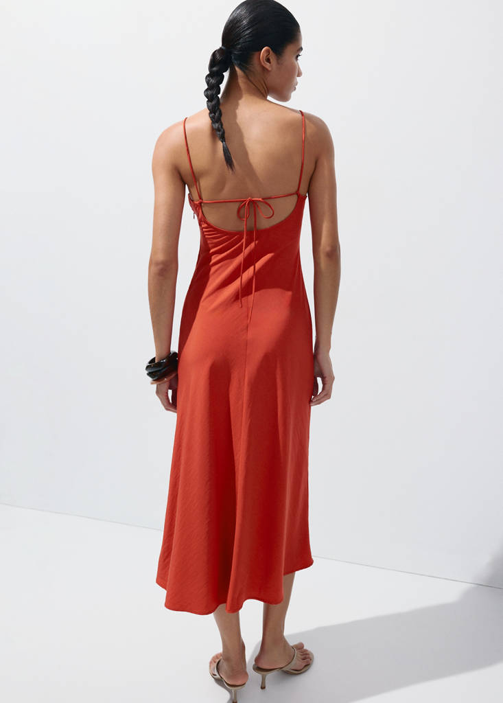 Midi dress with a wrap neckline — Red