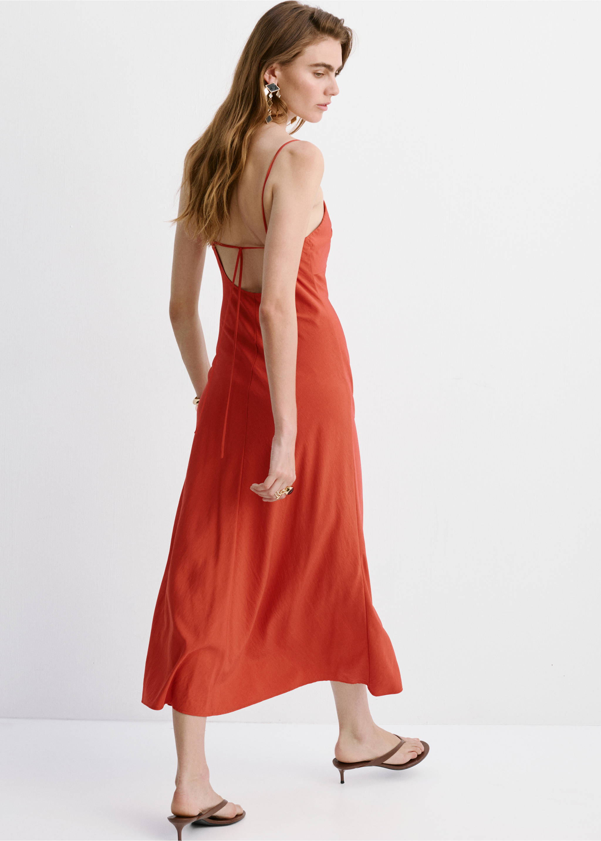 Midi dress with a crossover neckline - Reverse of the article, Red. Ref: 27009096-00.