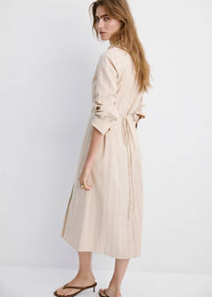 Striped linen-blend shirt-style dress — Brown 3