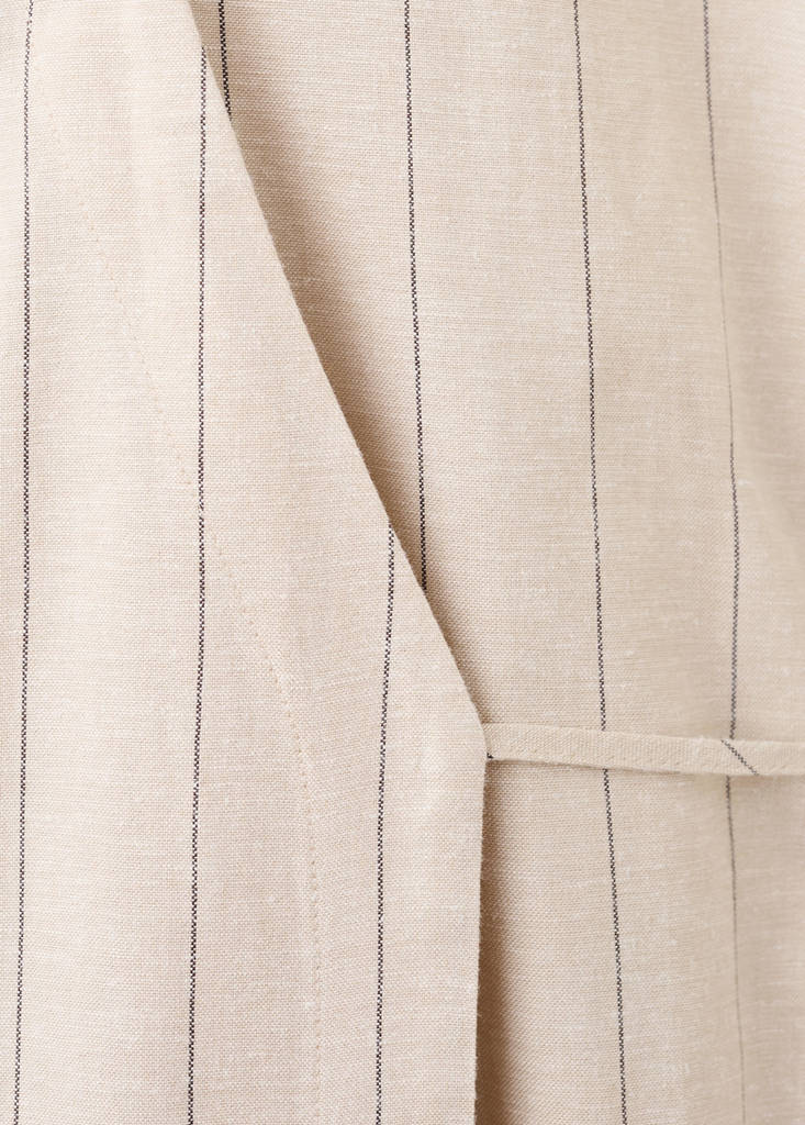 Striped linen-blend shirt-style dress — Brown