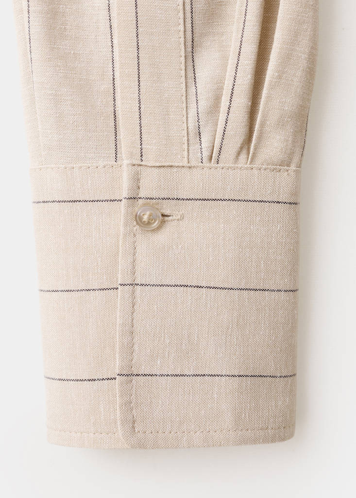 Striped linen-blend shirt-style dress — Brown