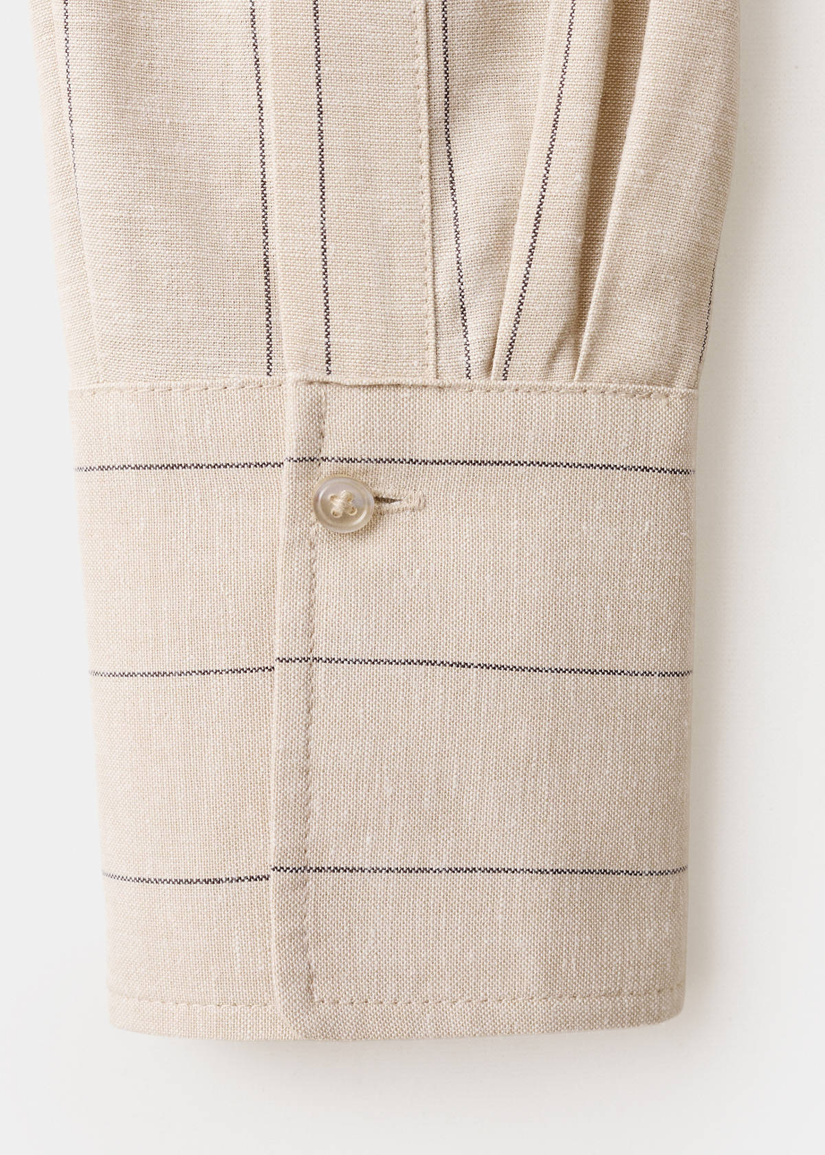 Striped linen-blend shirt-style dress — Brown