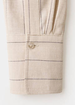 Striped linen-blend shirt-style dress — Brown 11