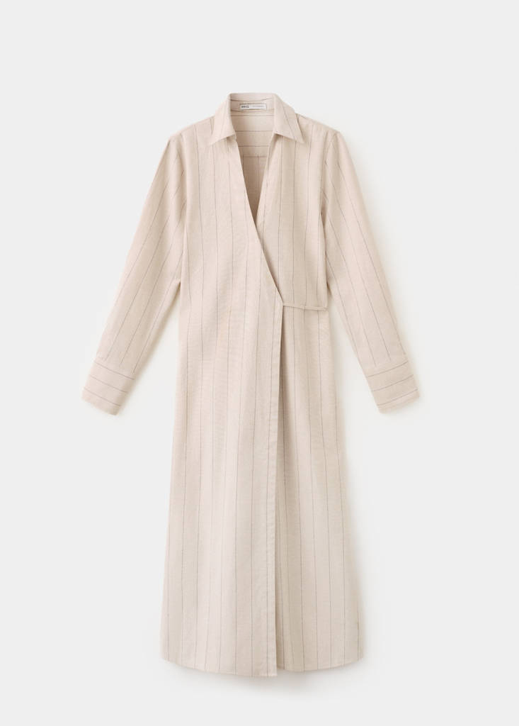 Striped linen-blend shirt-style dress — Brown