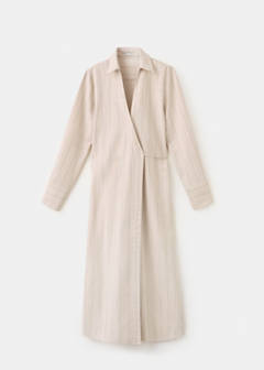 Striped linen-blend shirt-style dress — Brown 8