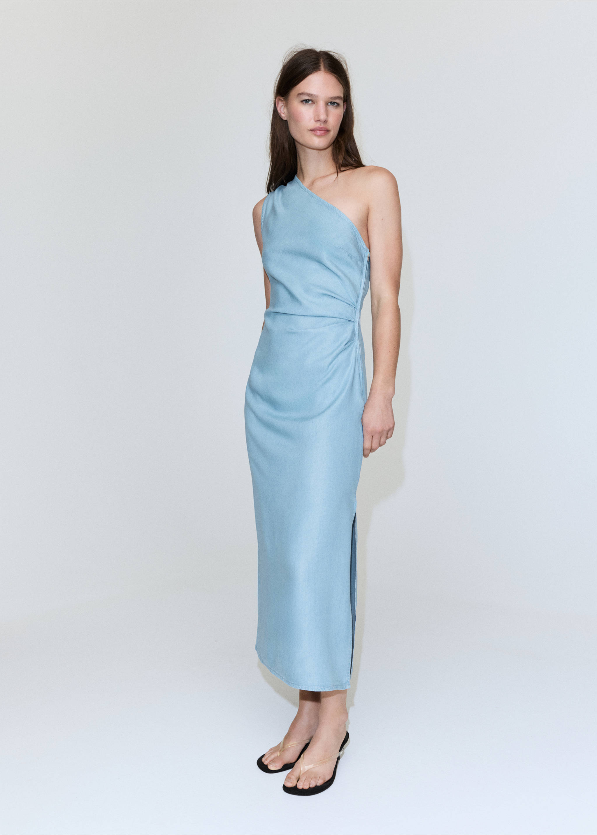 Vestido asimétrico lyocell - Plano general, Azul claro. Ref: 27009099-00.