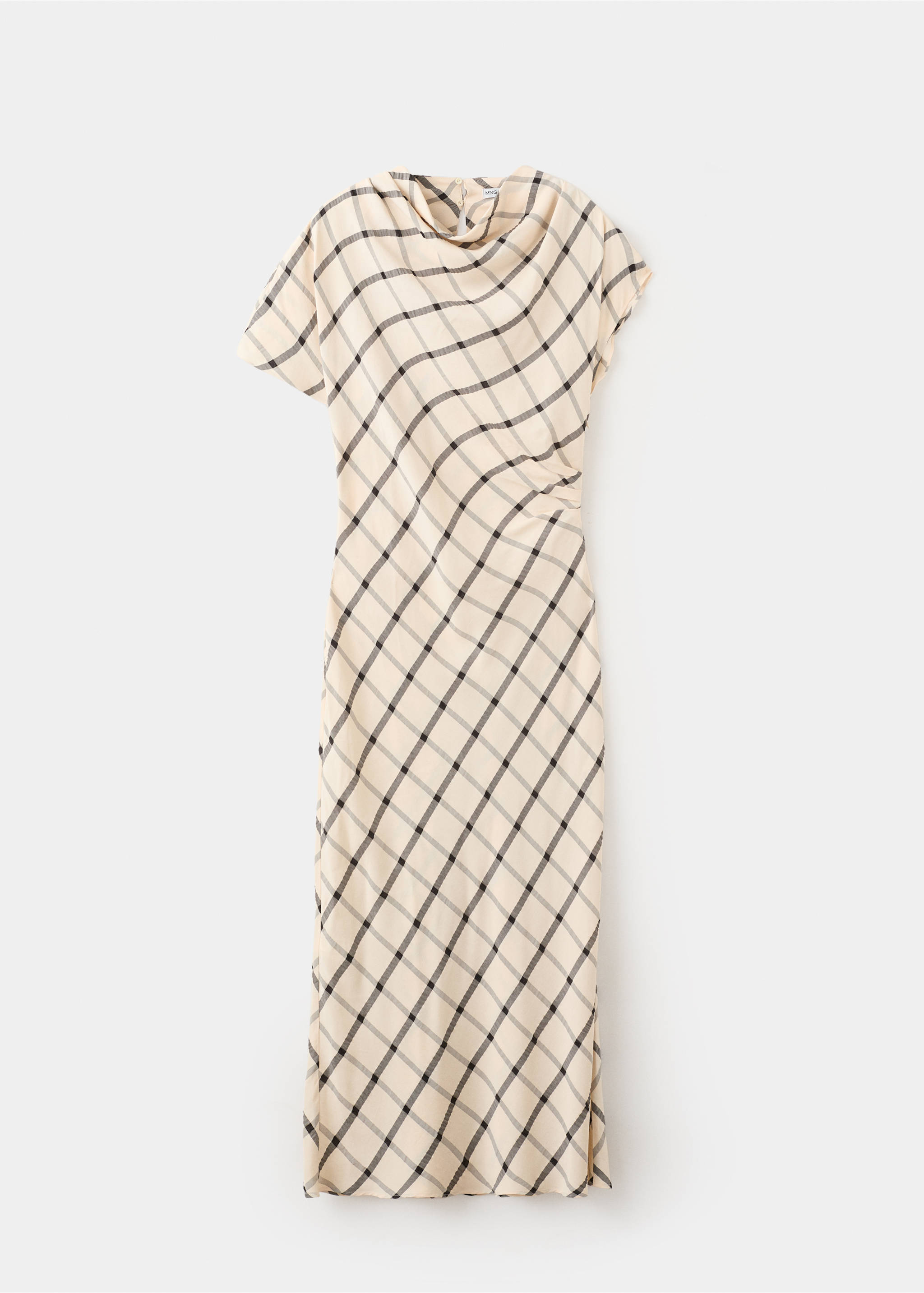 Check dress with draped collar - Article without model, Ecru. Ref: 27009100-00.