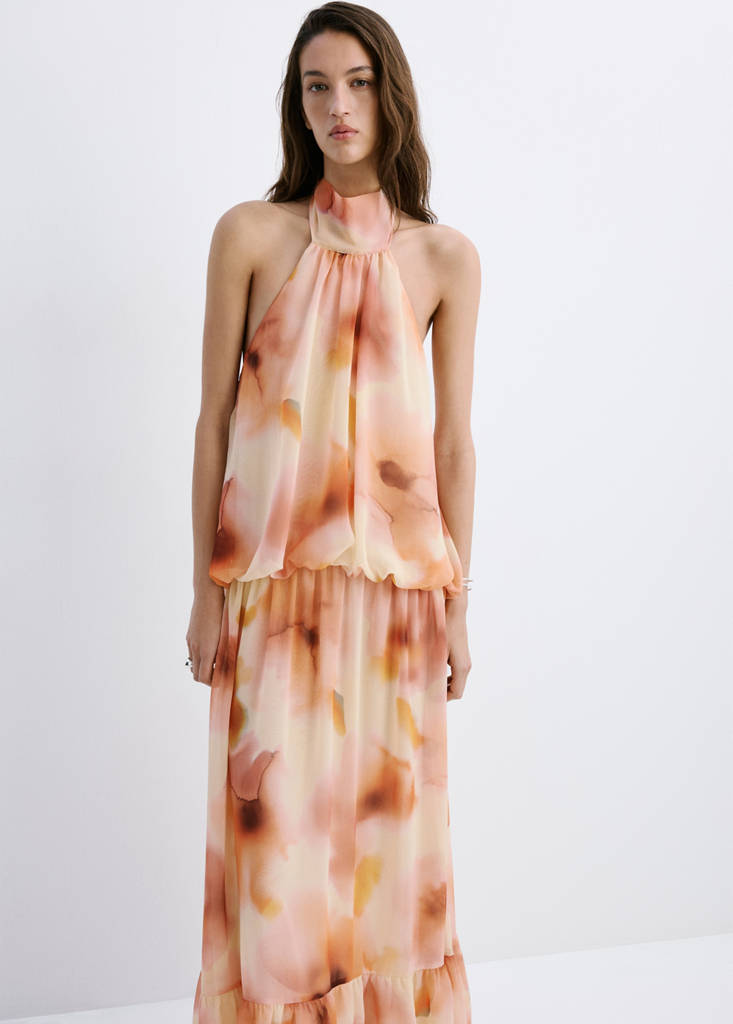 Halter-neck printed dress
