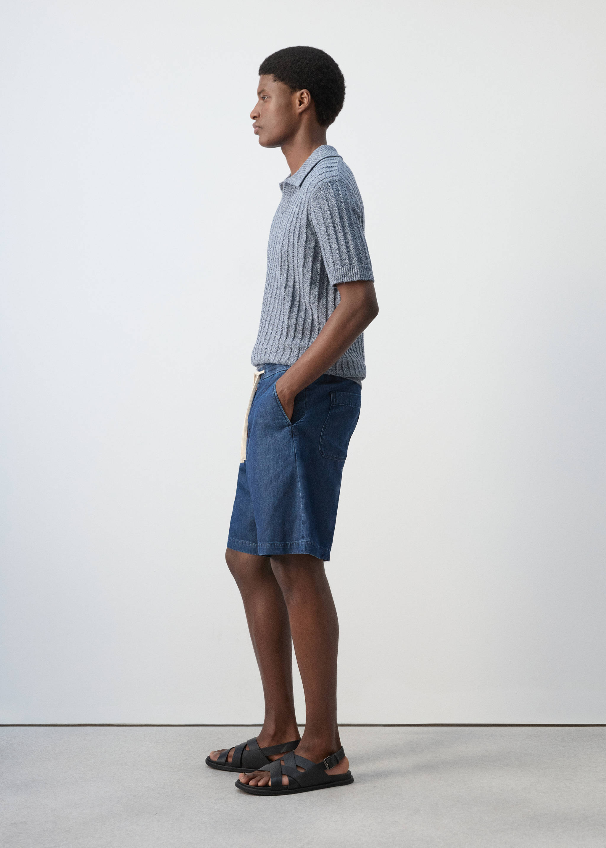 Cotton-linen bermuda shorts with drawstring - Details of the article 2