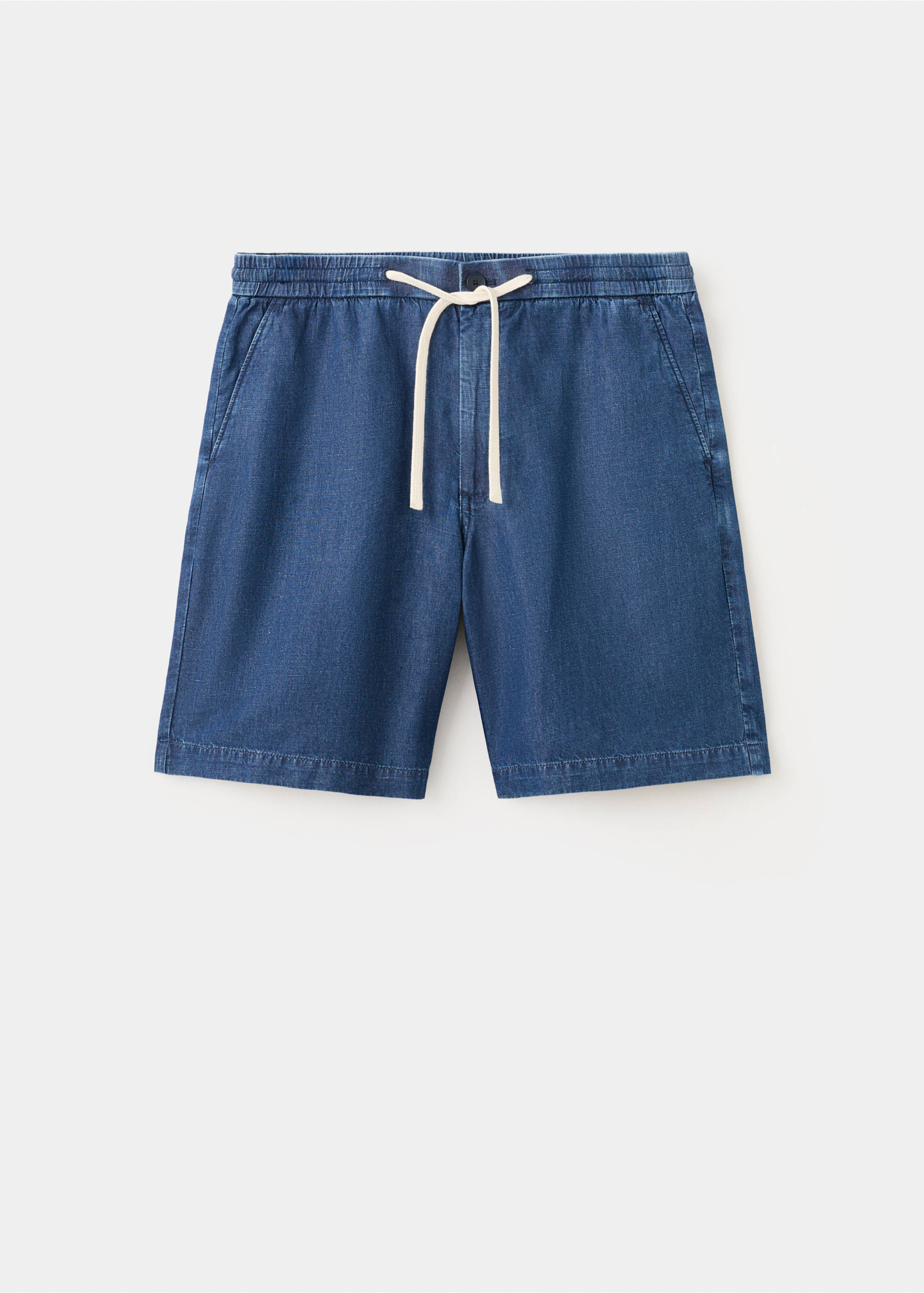 Cotton-linen bermuda shorts with drawstring - Article without model, Dark Blue. Ref: 27009208-00.