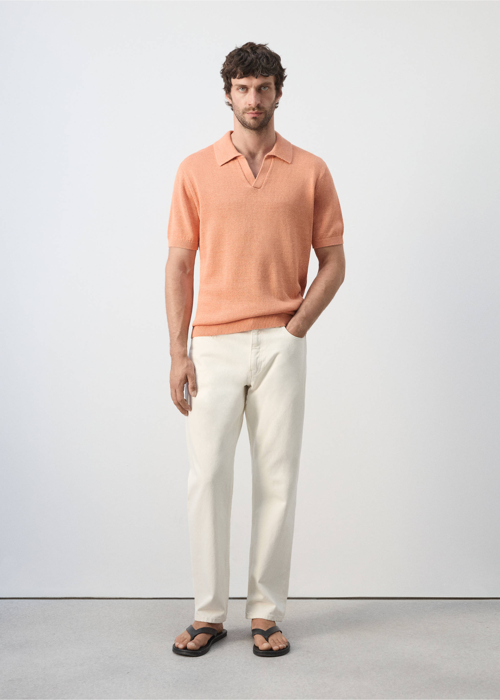 Cotton polo shirt with microstructure - General plane, Dark Orange. Ref: 27009210-01.