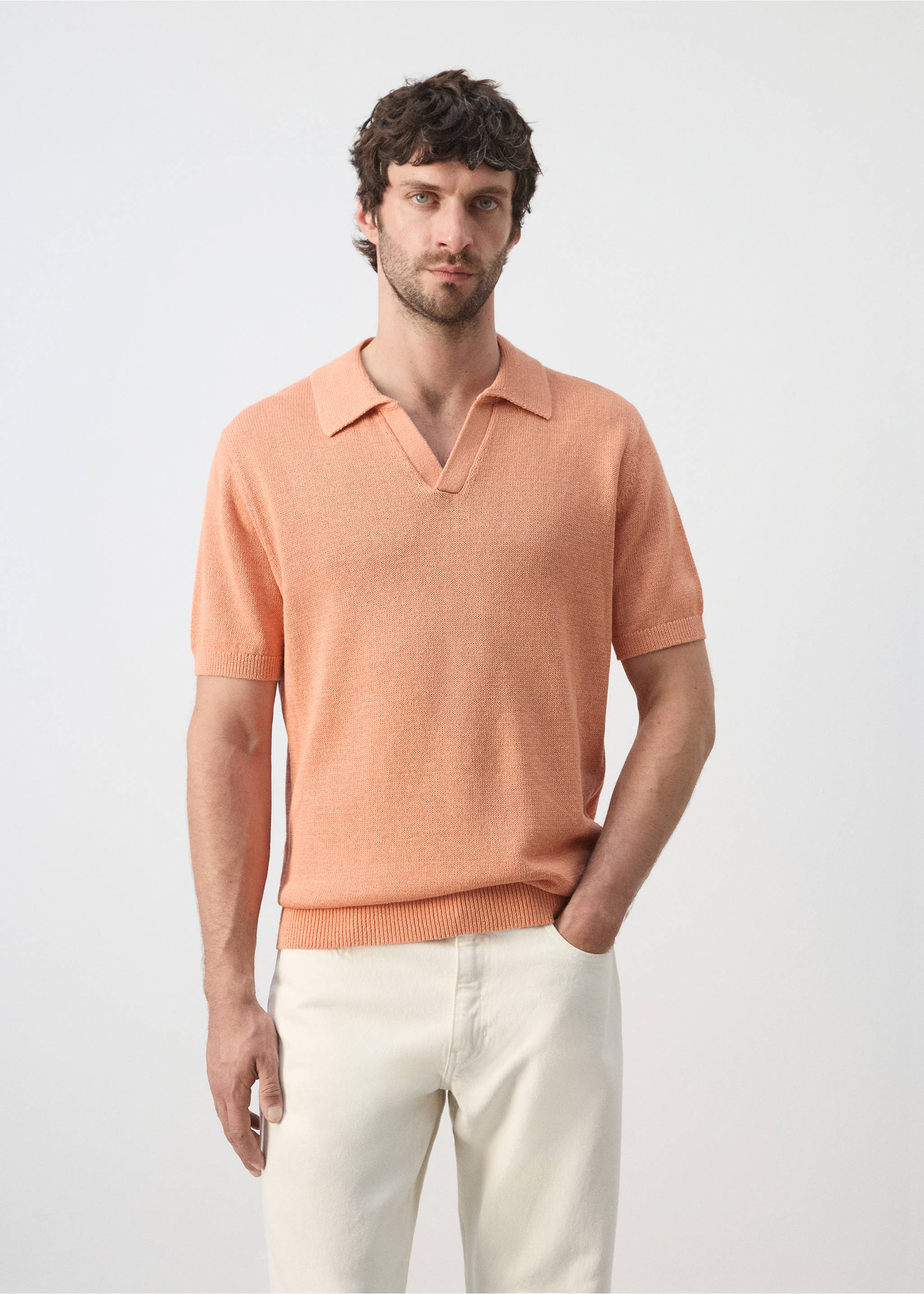 Cotton polo shirt with microstructure - Medium plane, Dark Orange. Ref: 27009210-01.