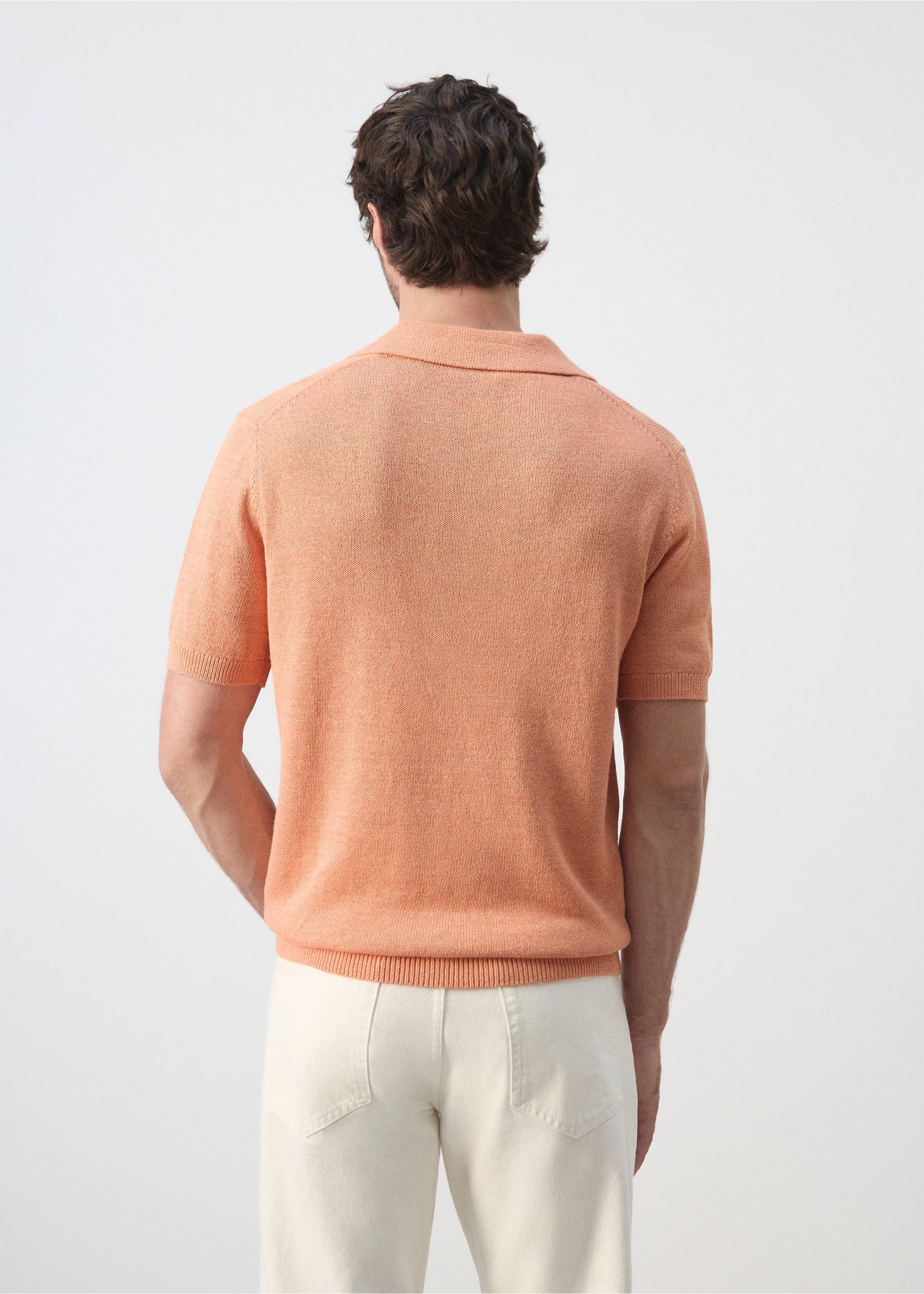 Cotton polo shirt with microstructure - Reverse of the article, Dark Orange. Ref: 27009210-01.