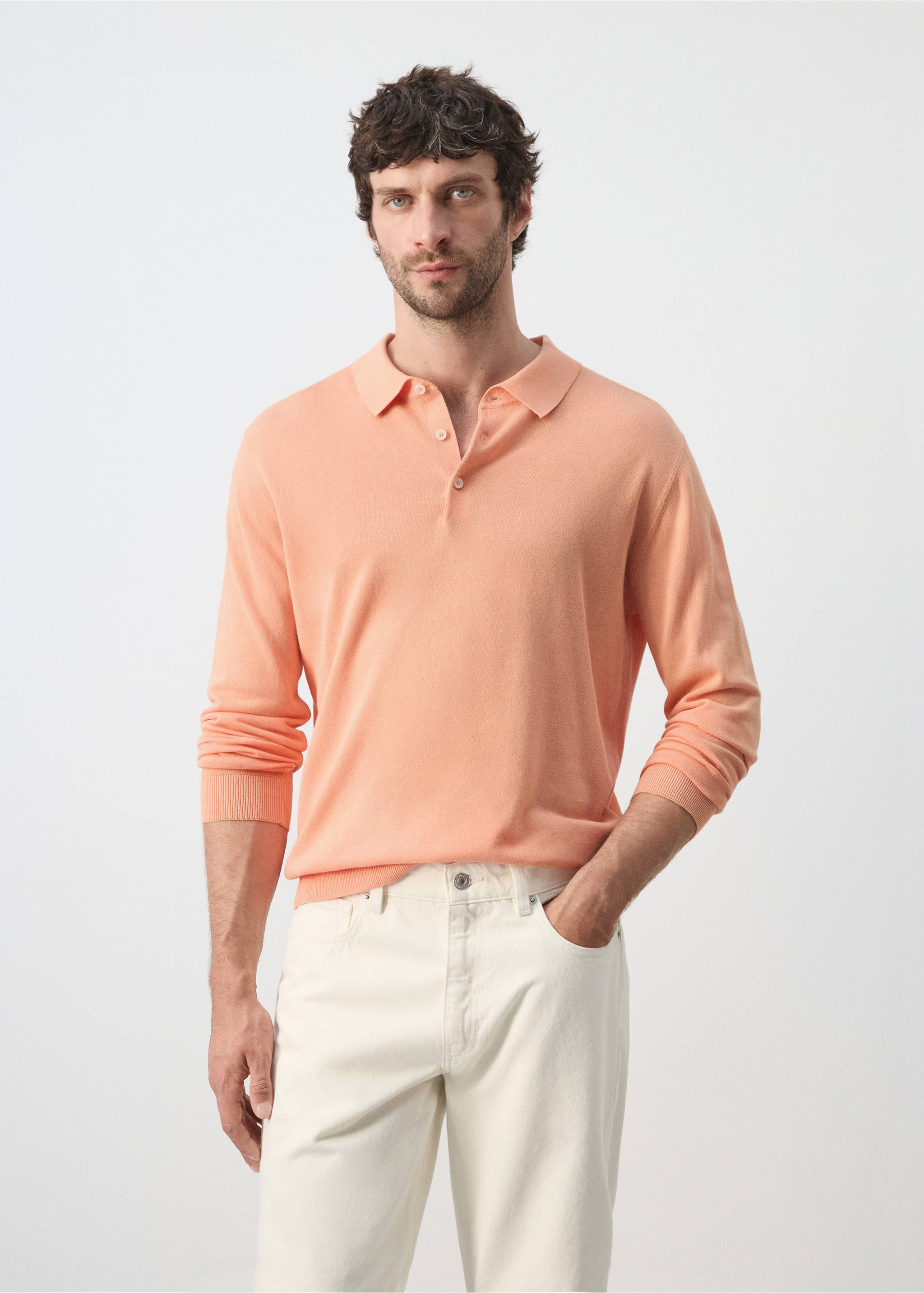 100% cotton fine-knit polo shirt - Medium plane, Peach. Ref: 27009211-01.
