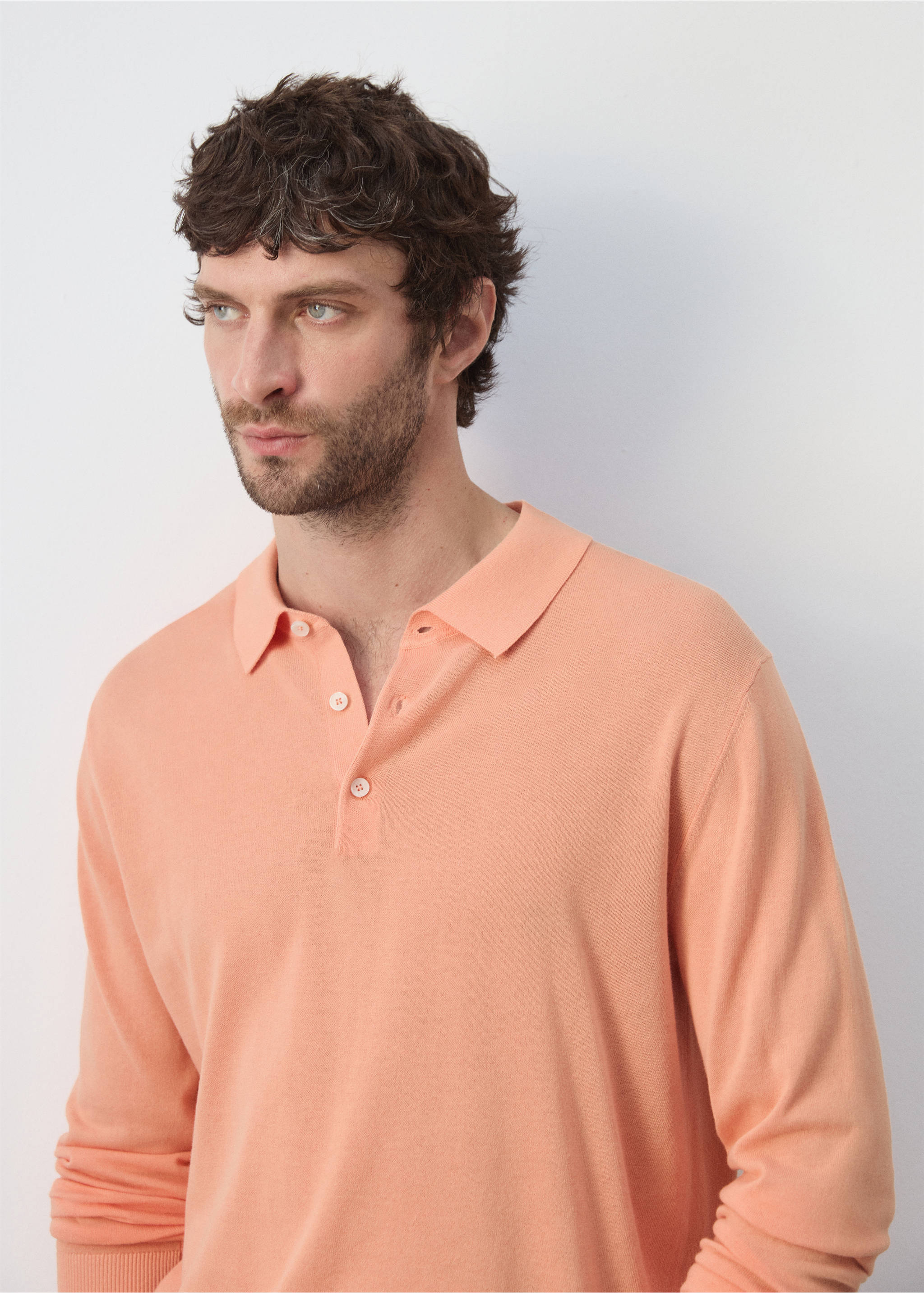 100% cotton fine-knit polo shirt - Details of the article 1, Peach. Ref: 27009211-01.