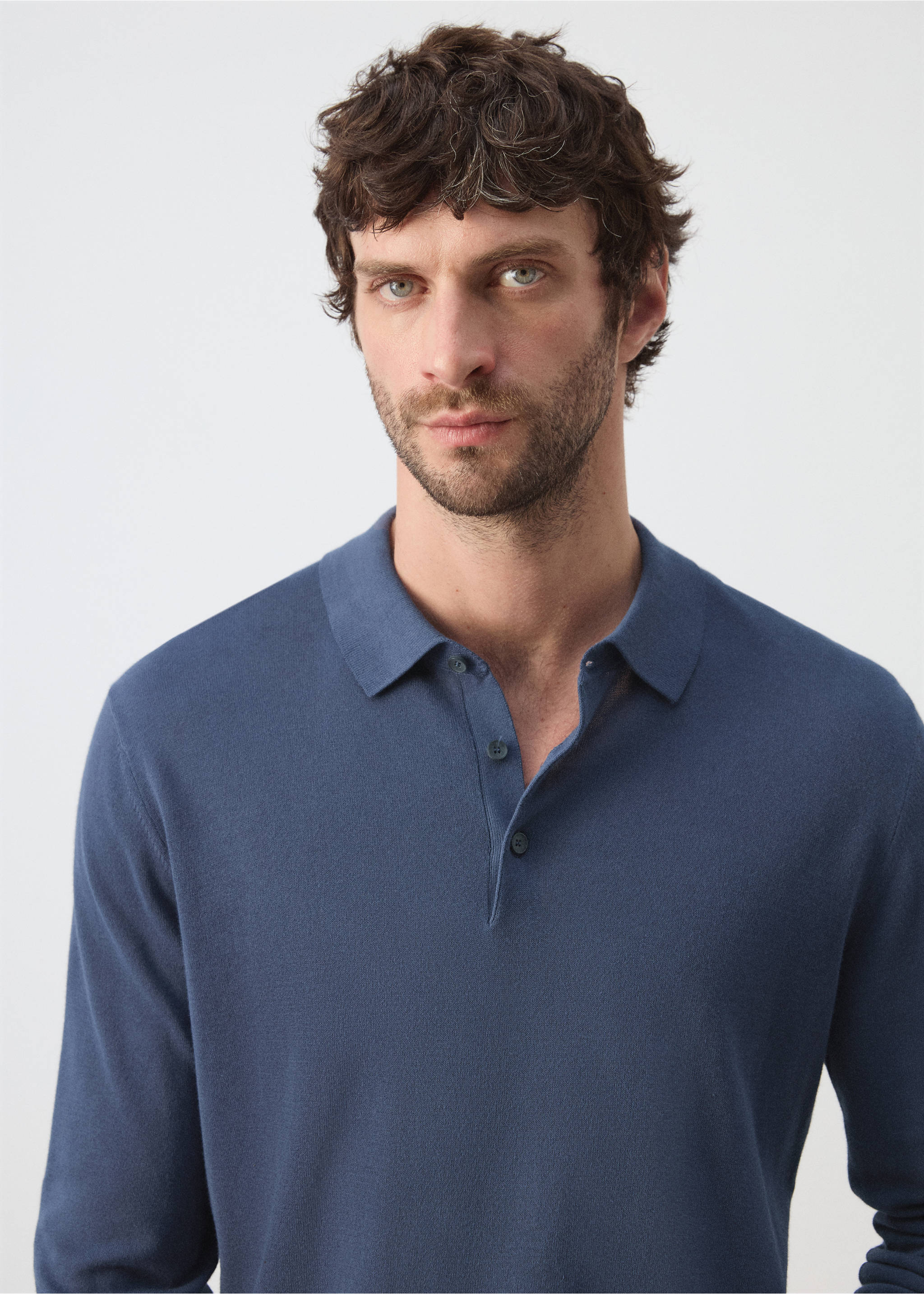 100% cotton fine-knit polo shirt - Details of the article 1, Indigo Blue. Ref: 27009211-01.