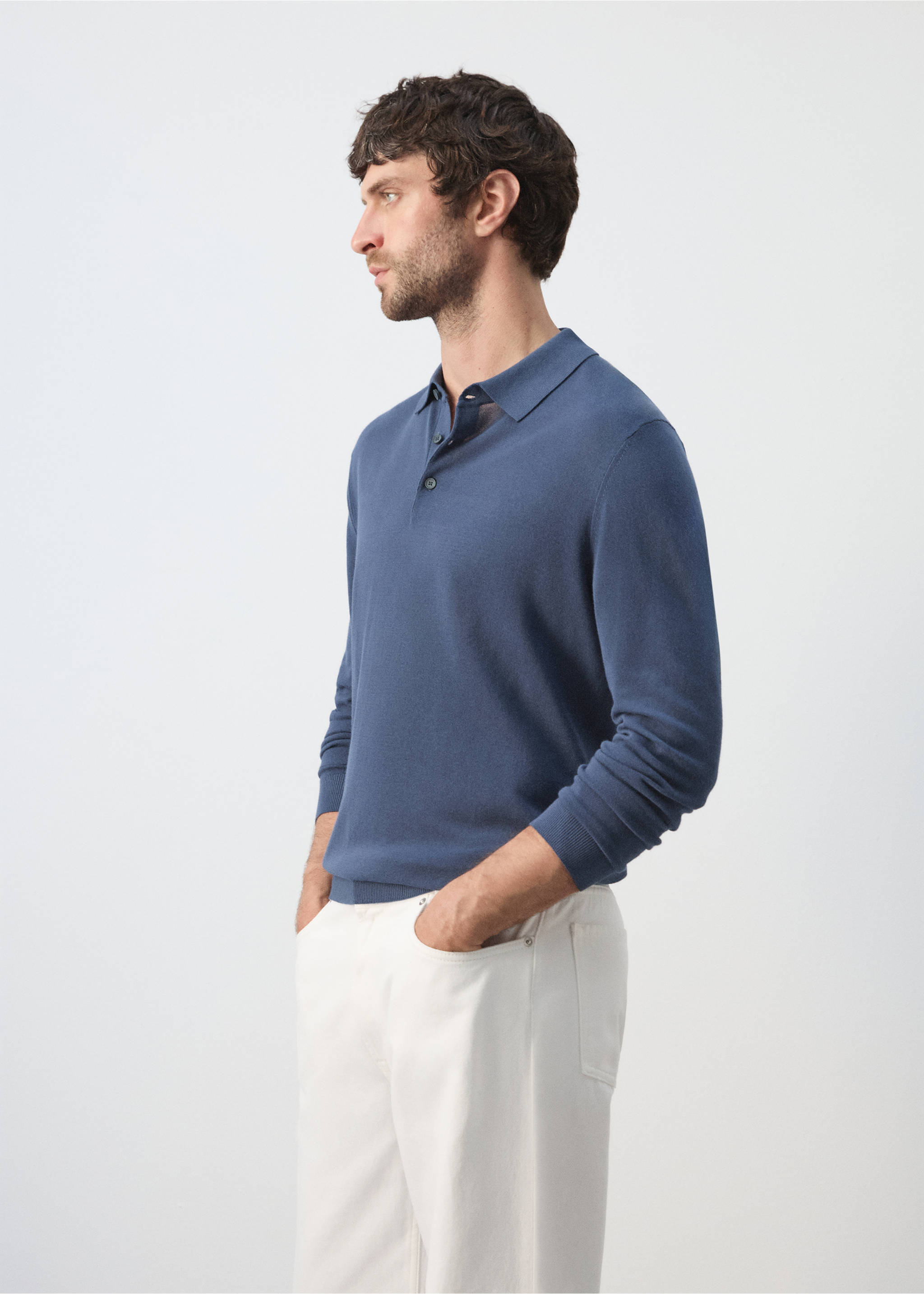 100% cotton fine-knit polo shirt - Details of the article 2, Indigo Blue. Ref: 27009211-01.