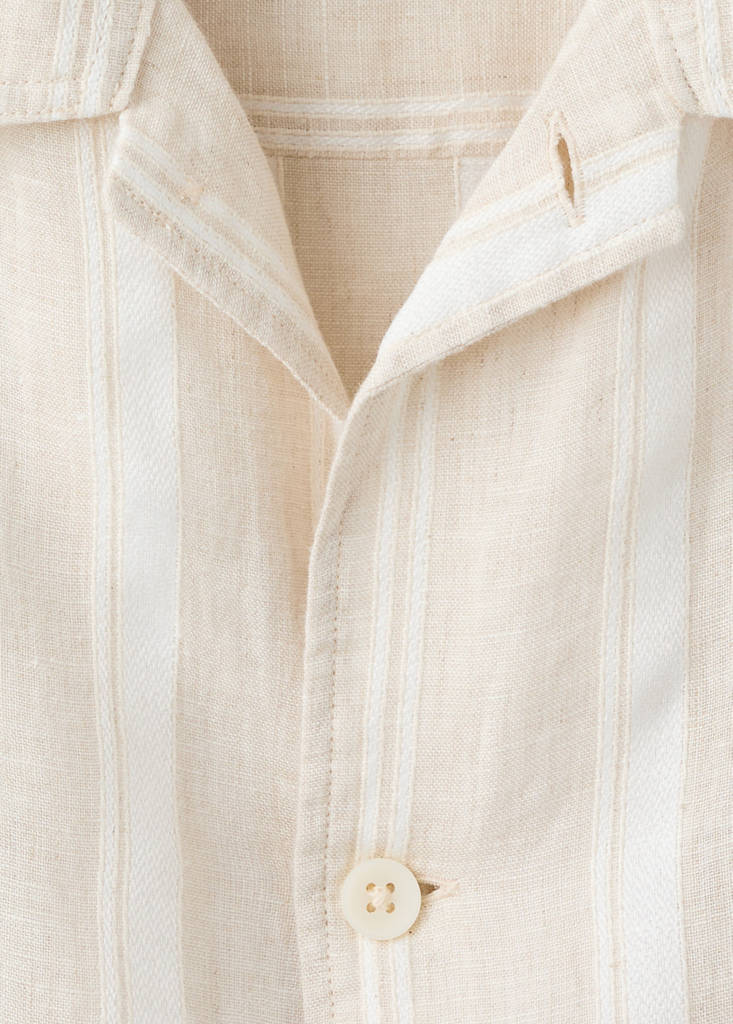 Striped linen shirt with a bowling collar — Beige