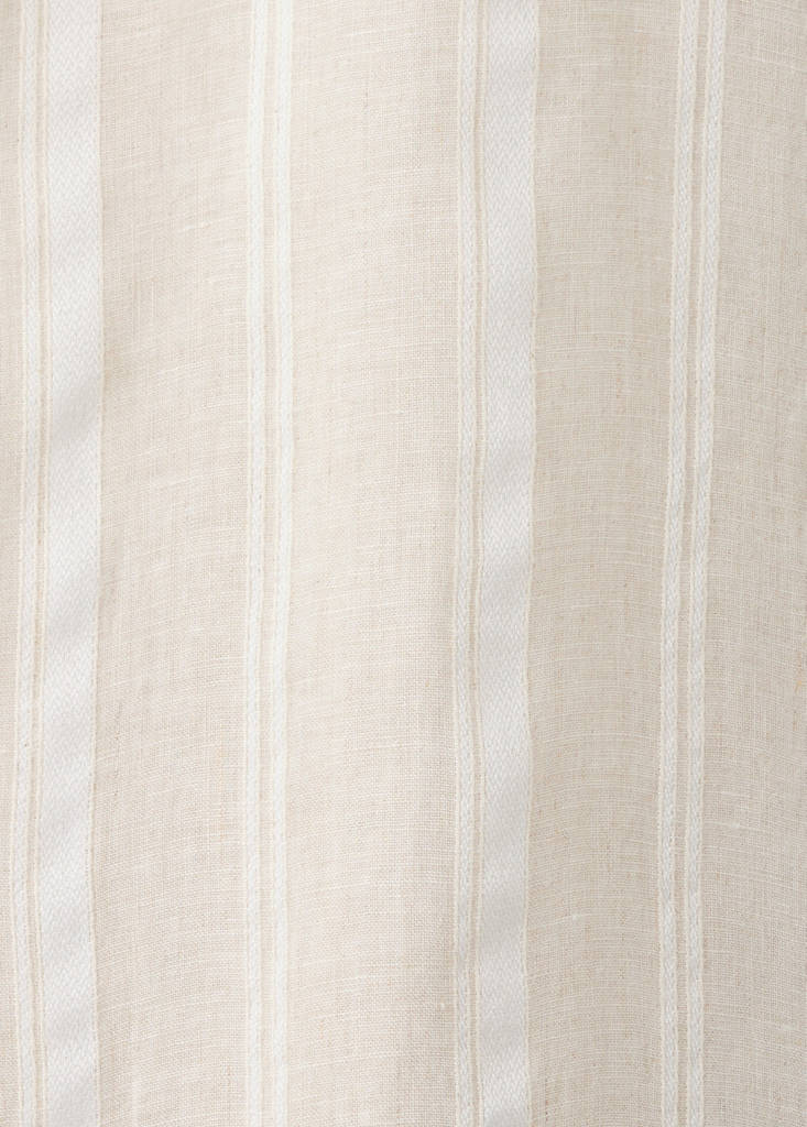 Striped linen shirt with a bowling collar — Beige