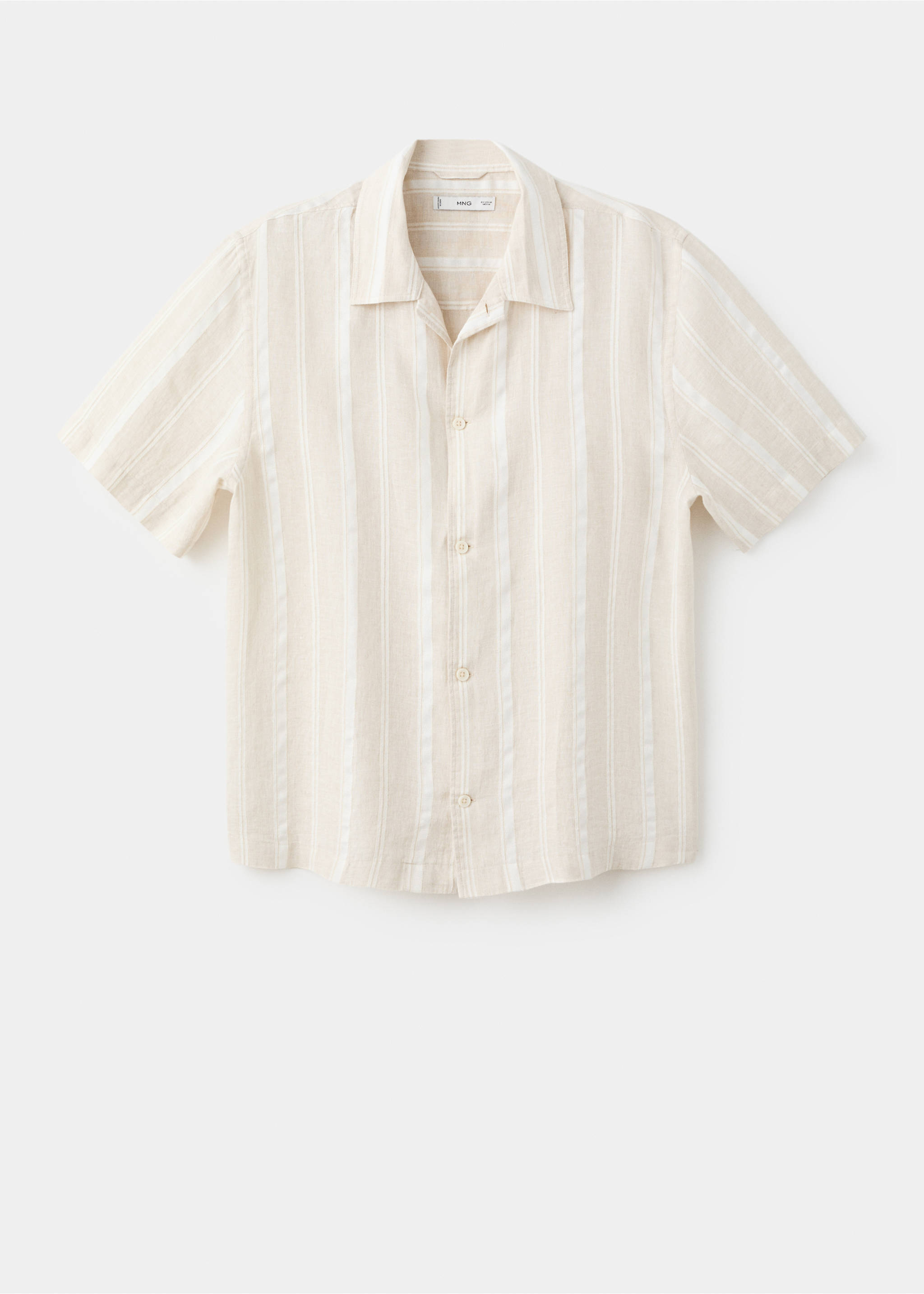 Camisa lino rayas cuello bowling - Artículo sin modelo, Beige. Ref: 27009212-00.