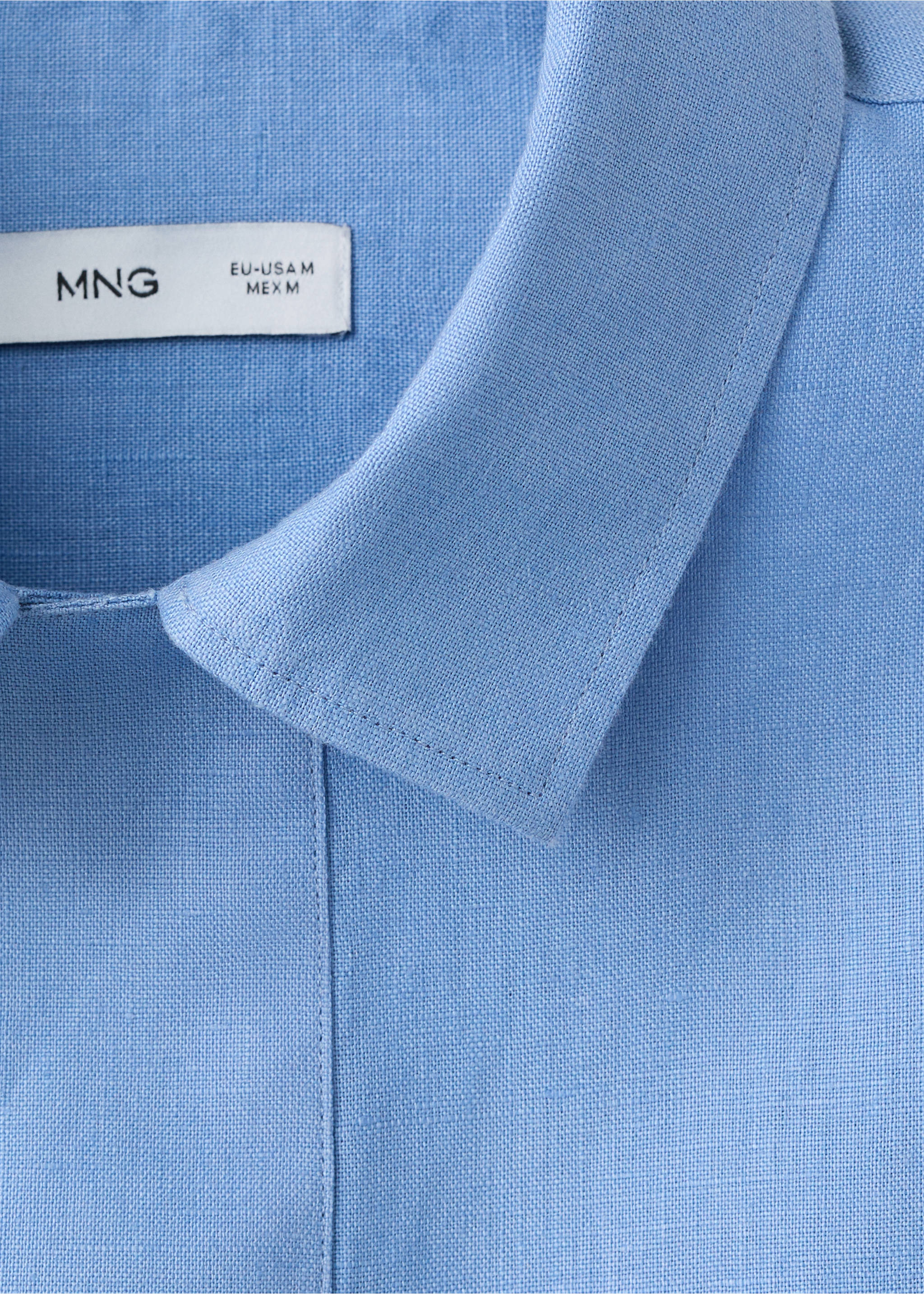 Camisa 100% linho de manga curta - Pormenor do artigo 0, Azul-porcelana. Ref: 27009213-00.