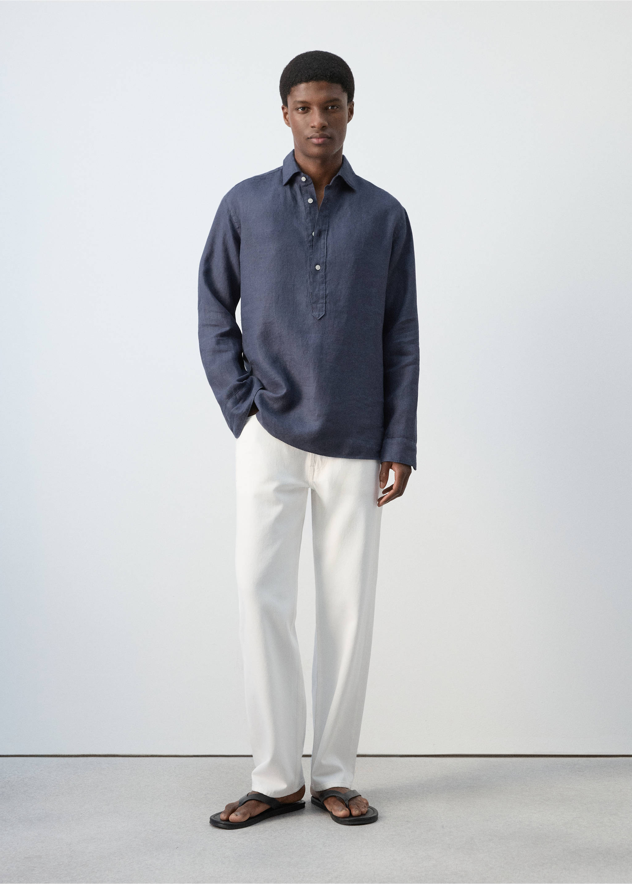 قميص 100% من الكتان منتظم - رؤية عامة, أزرق نيلي. Ref: 27009214-00.