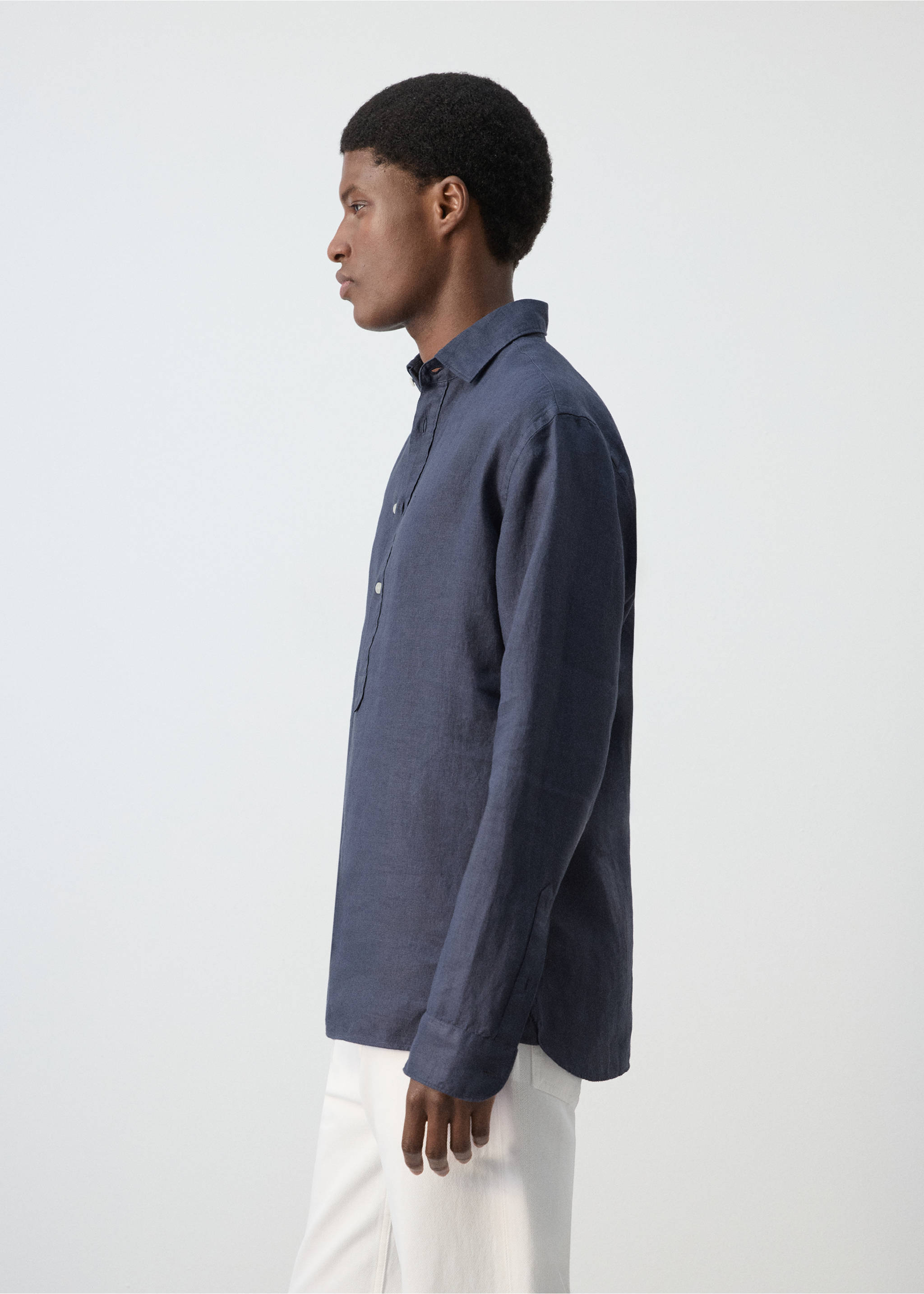 قميص 100% من الكتان منتظم - تفاصيل المنتج 2, أزرق نيلي. Ref: 27009214-00.