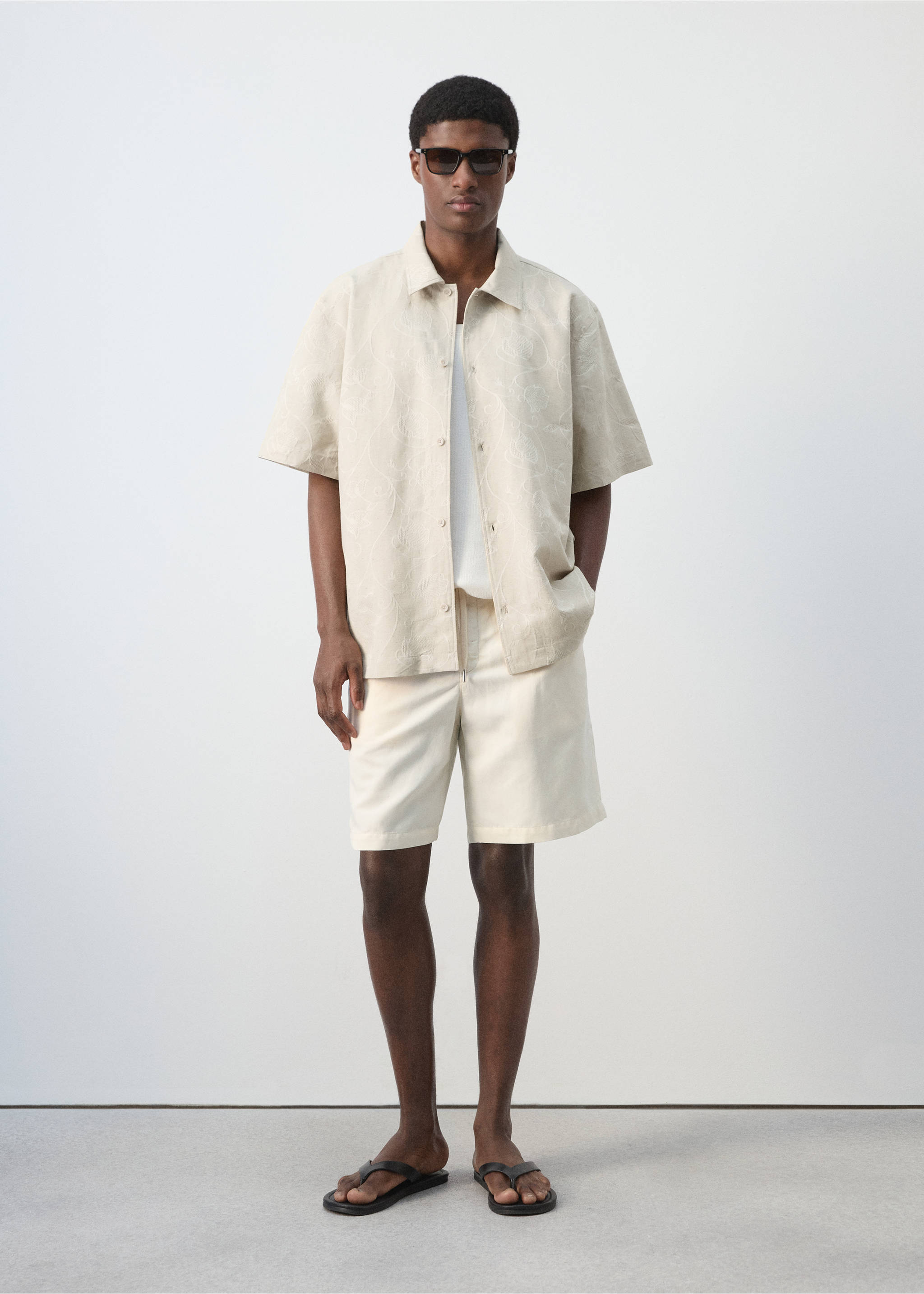 Linen-cotton blend overshirt - General plane, Sand. Ref: 27009215-00.