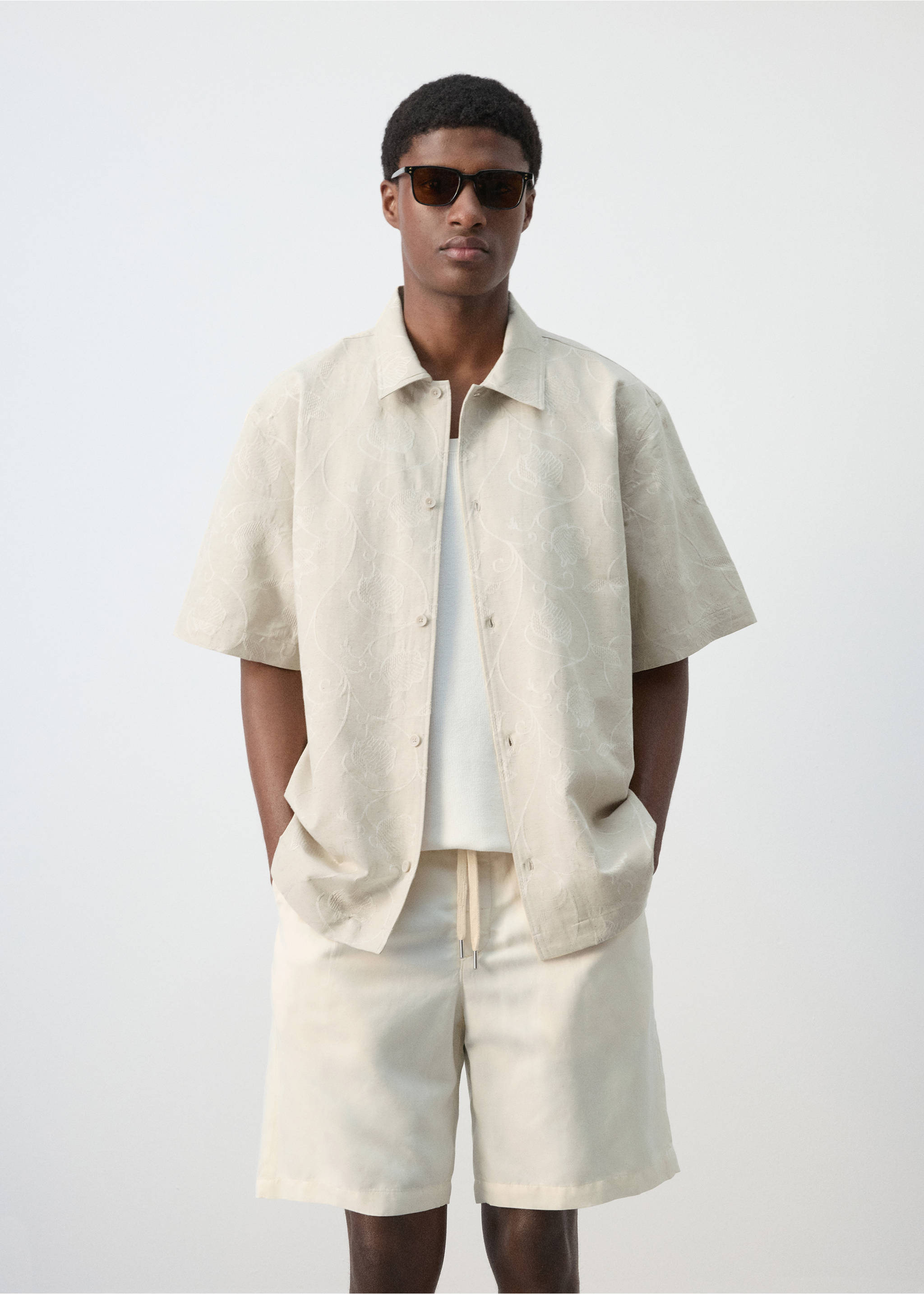 Linen-cotton blend overshirt - Medium plane, Sand. Ref: 27009215-00.