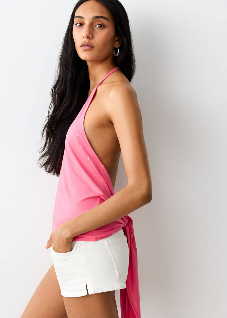 Open-back strass top — Pink