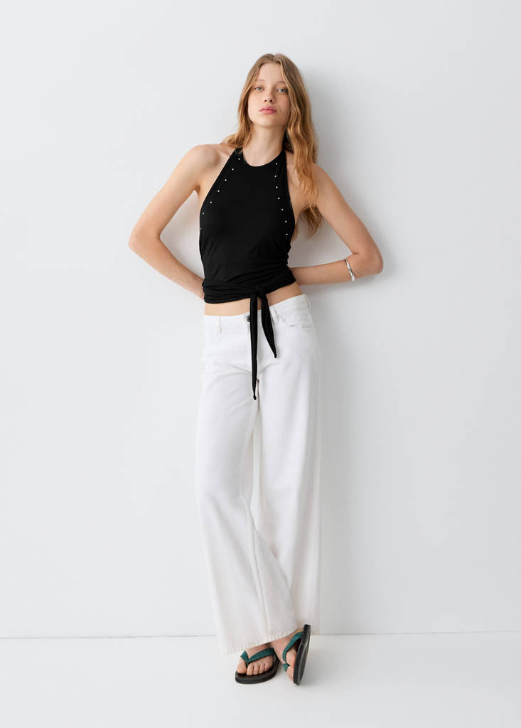 Open-back strass top — Black