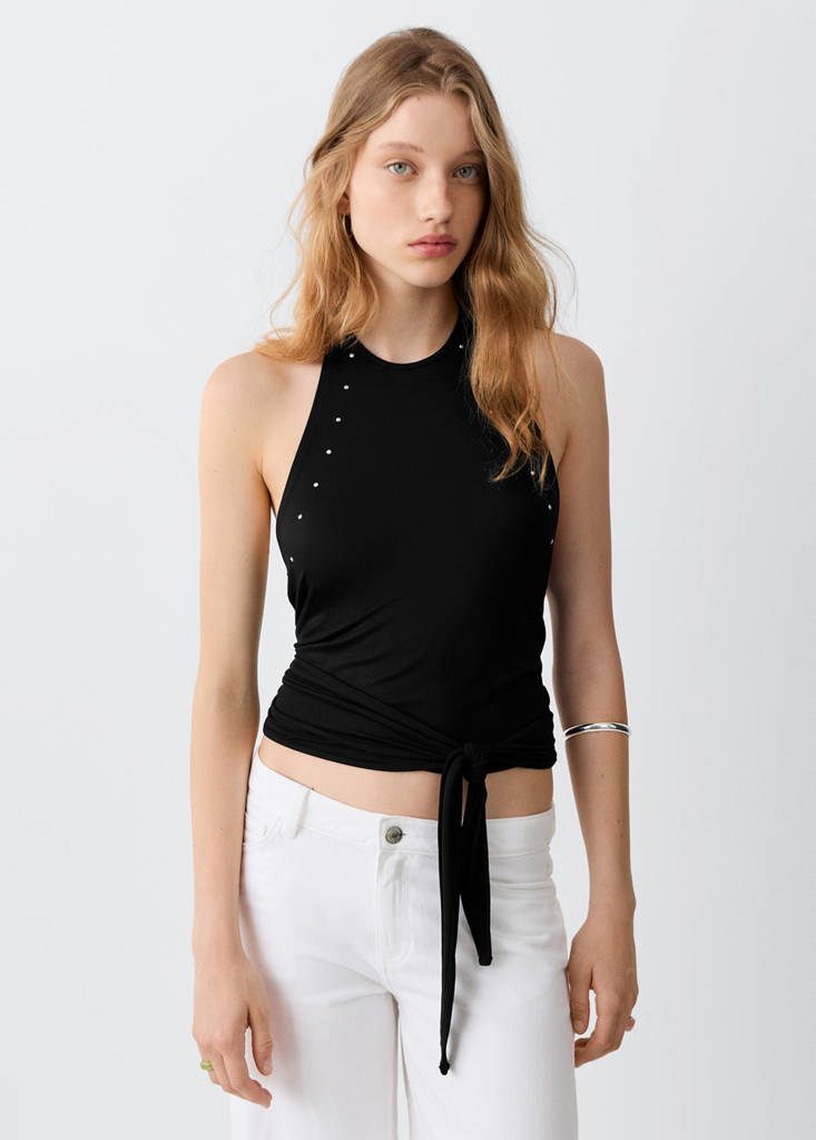 Open-back strass top — Black