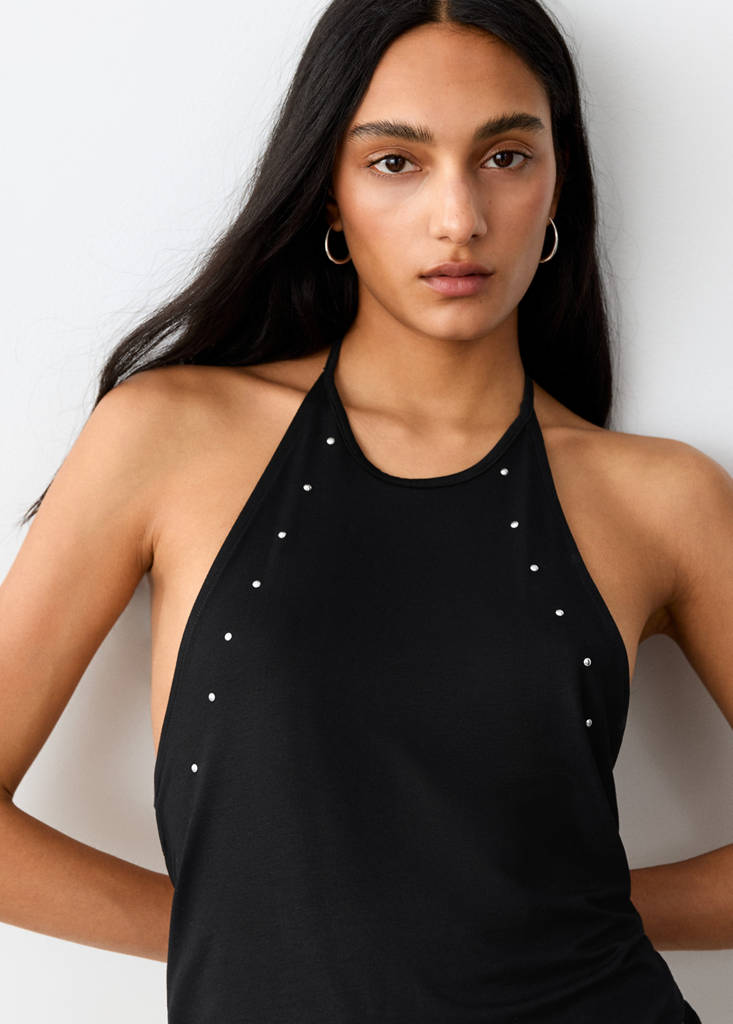 Open-back strass top — Black