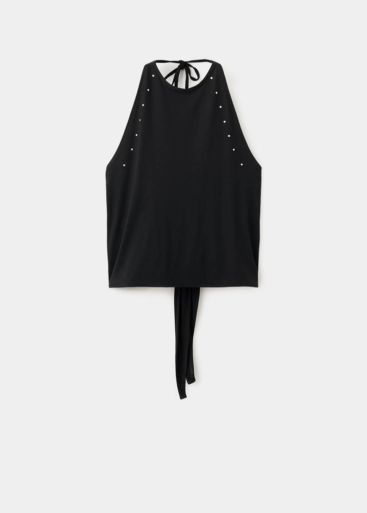 Open-back strass top — Black