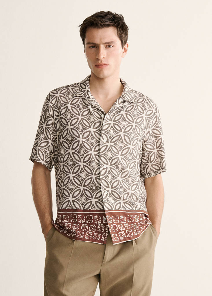 Printed bowling shirt — Khaki